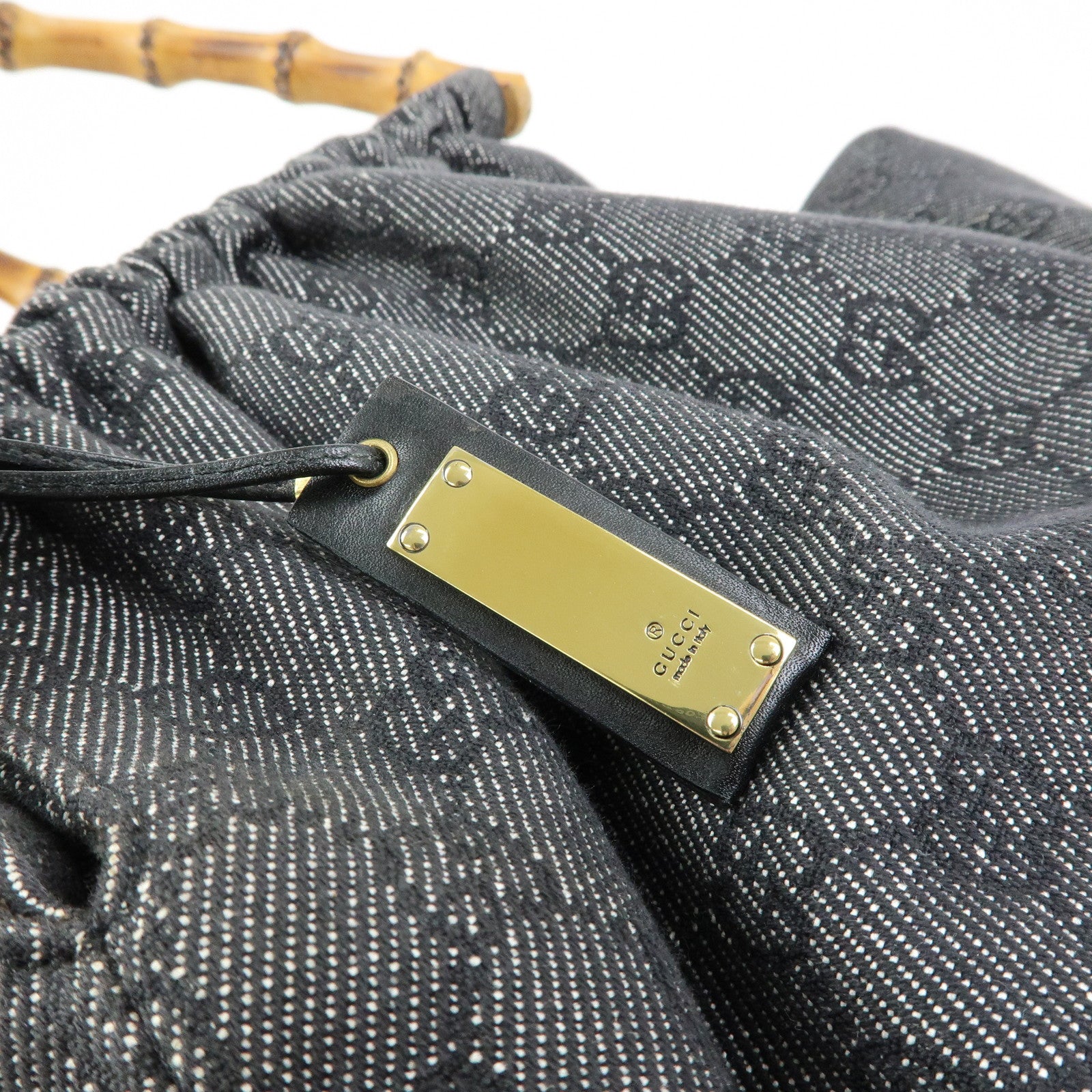 GUCCI Bamboo GG Monogram Denim Shoulder Bag Hand Bag Black 92709