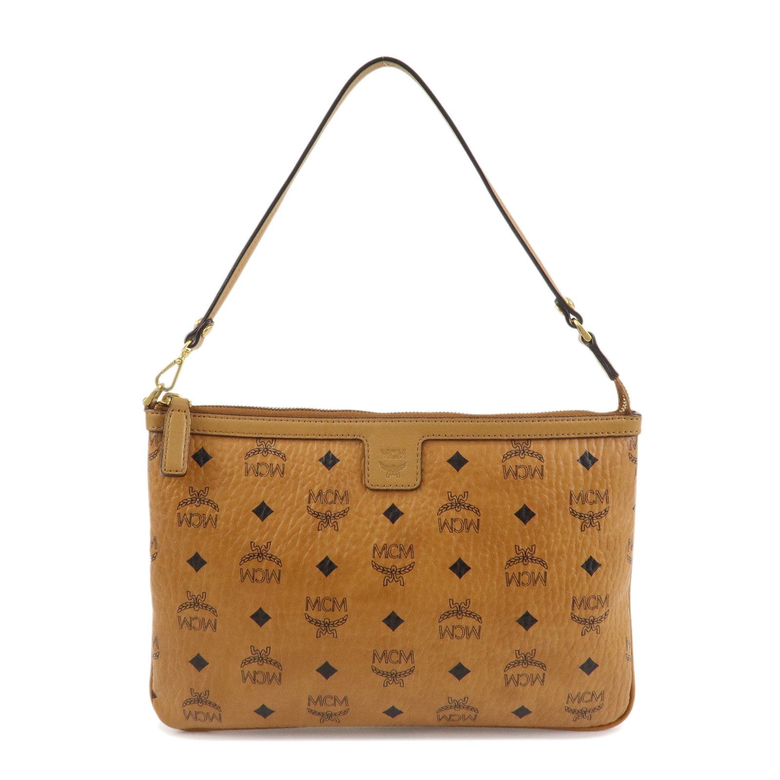 MCM Visetos Leather Shoulder Bag Clutch Bag Hand Bag Brown Used