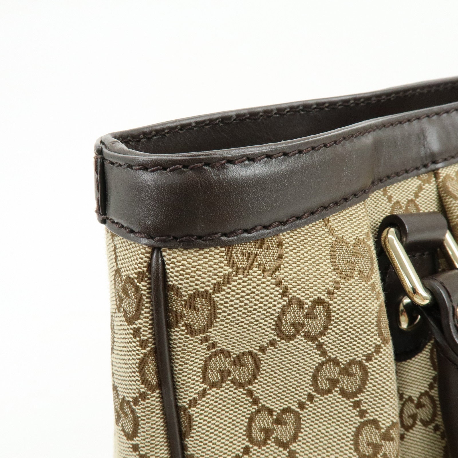 GUCCI Sukey GG Canvas Leather Tote Bag Hand Bag Beige Dark Brown 296835
