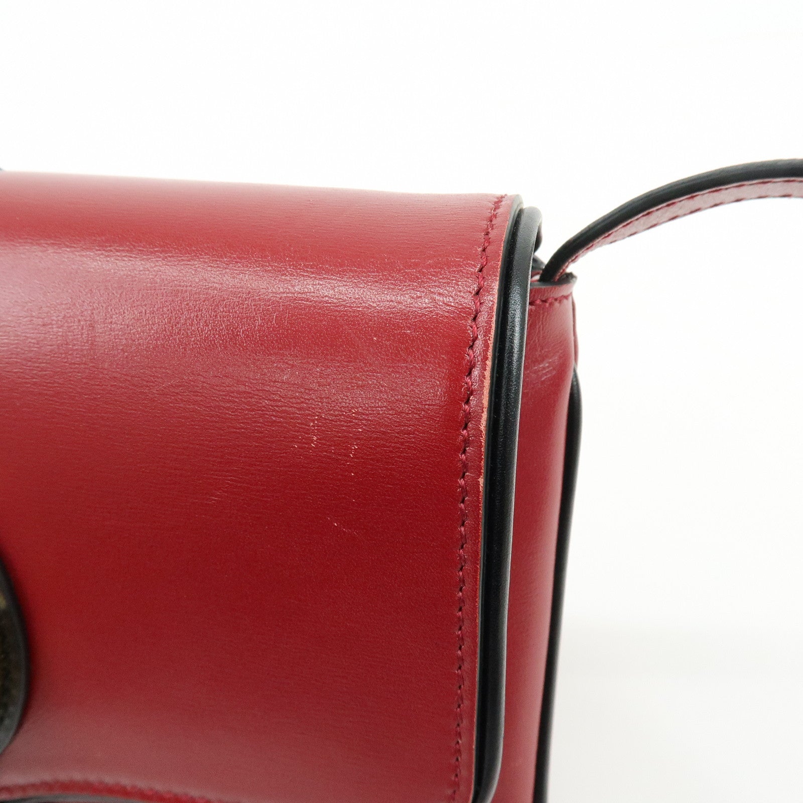 GUCCI Double G Arli Leather Shoulder Bag Crossbody Bag Red 550129