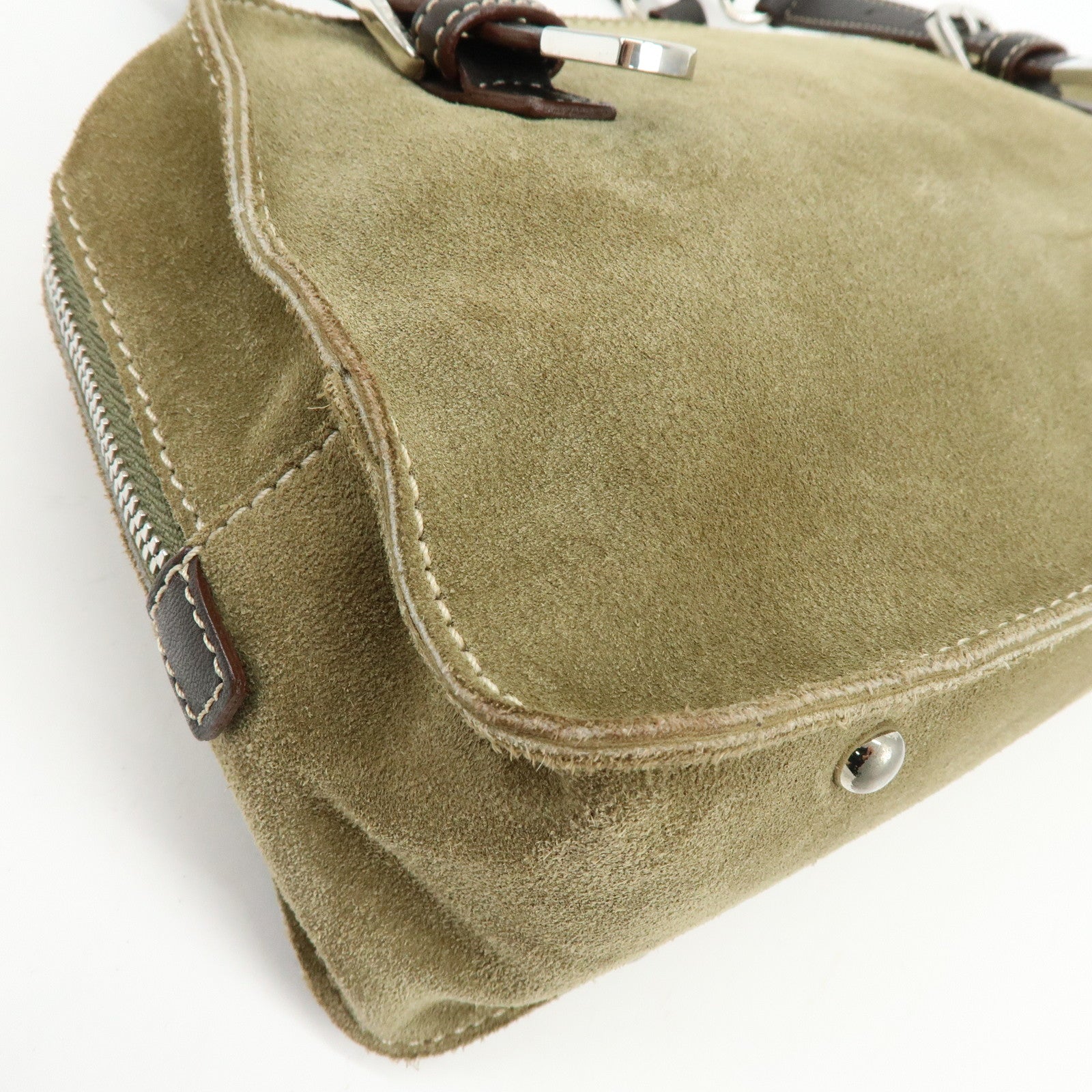 LOEWE Anagram Suede Leather Hand Bag Tote Bag Studs Khaki Brown
