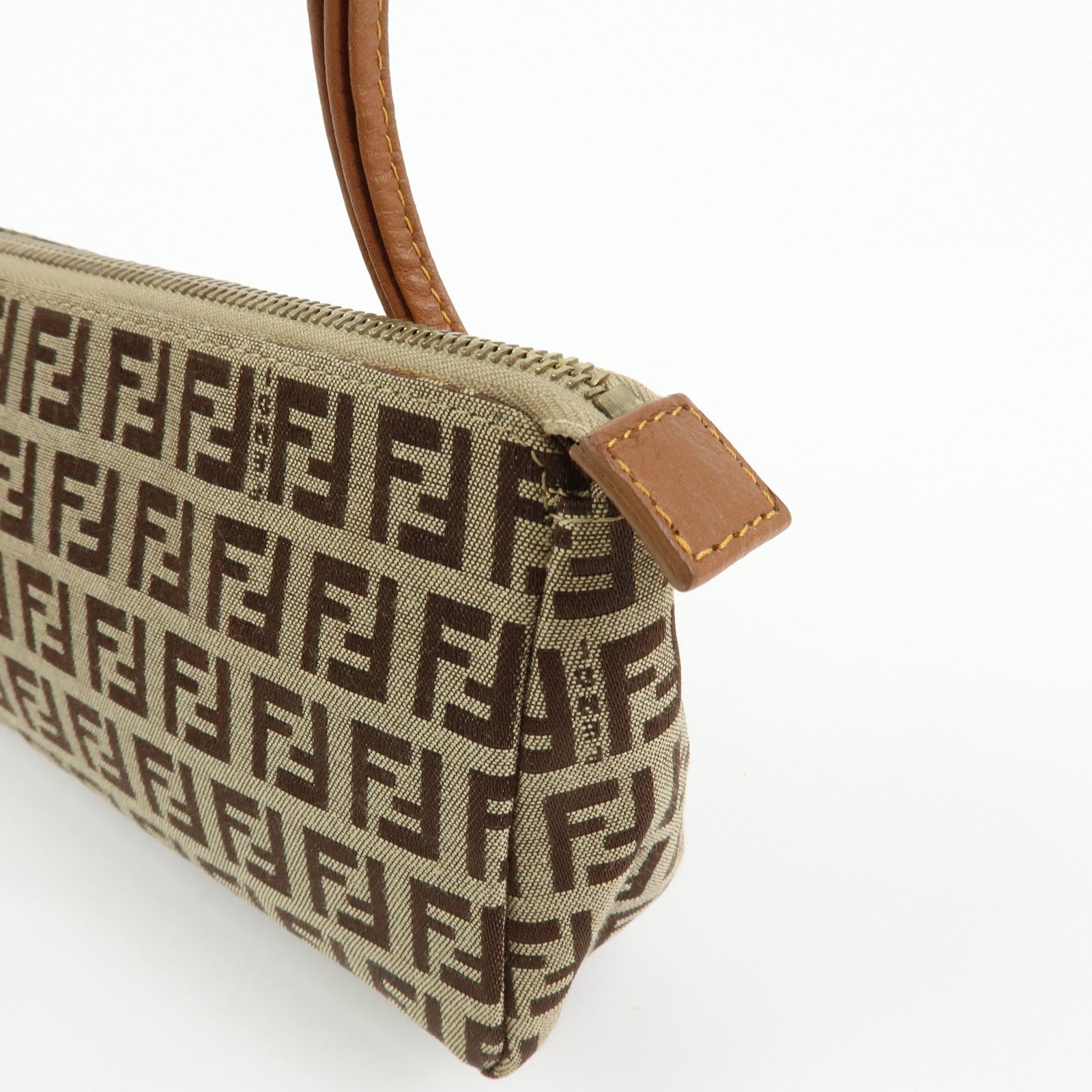 FENDI Zucchino Canvas Leather Hand Bag Accessory Pouch Beige 8BR513