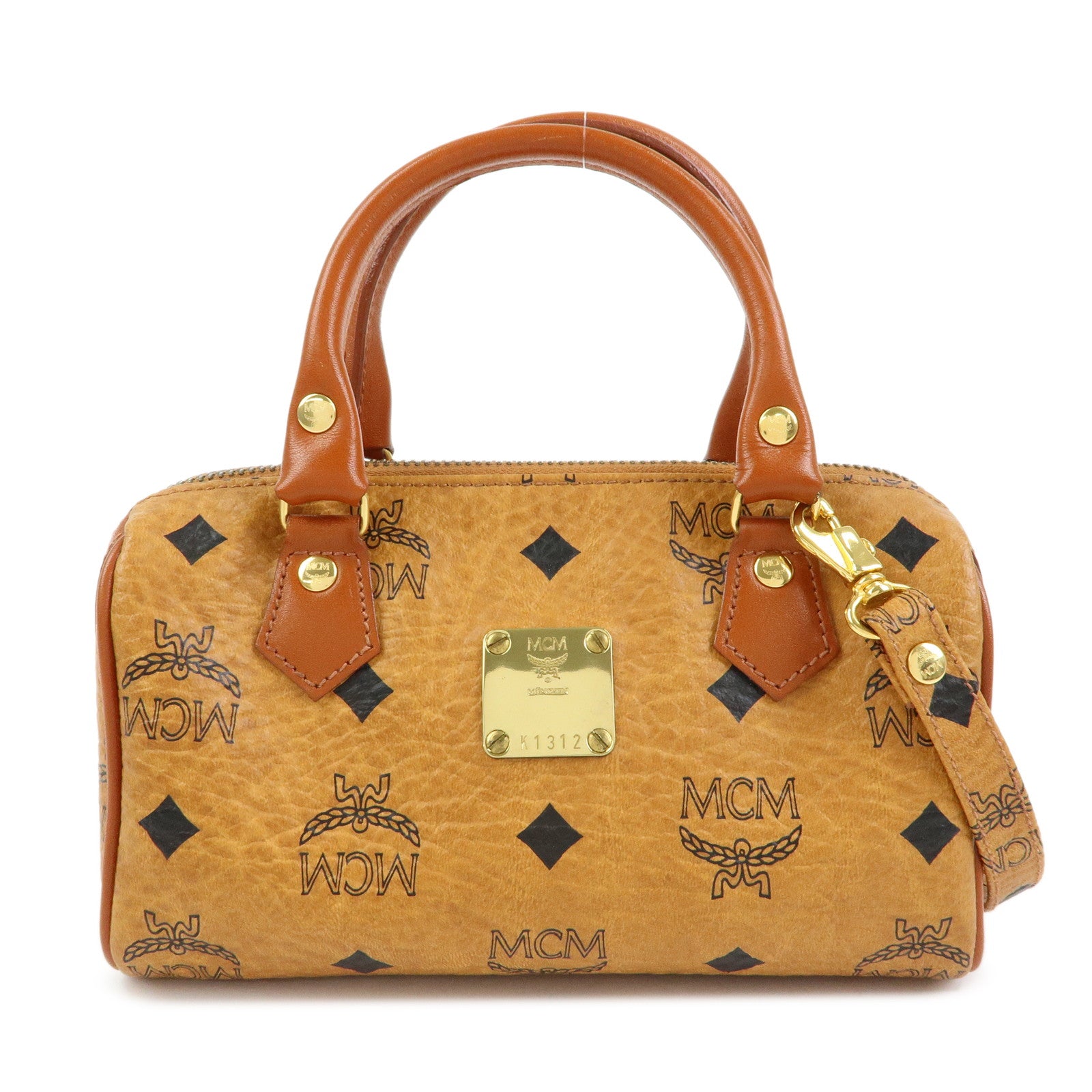 MCM Visetos Leather 2Way Bag Mini Boston Bag Hand Shoulder Bag Brown