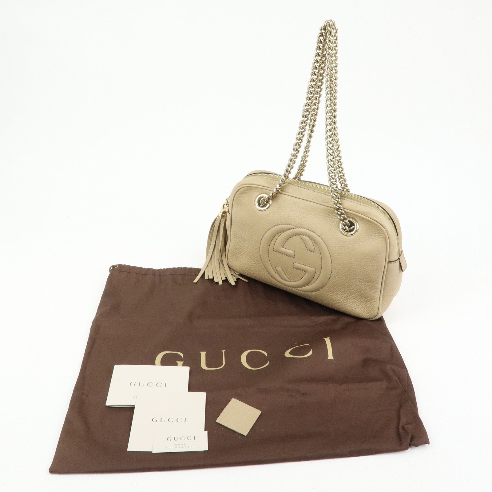 GUCCI SOHO Interlocking G Leather Shoulder Bag Beige 308983