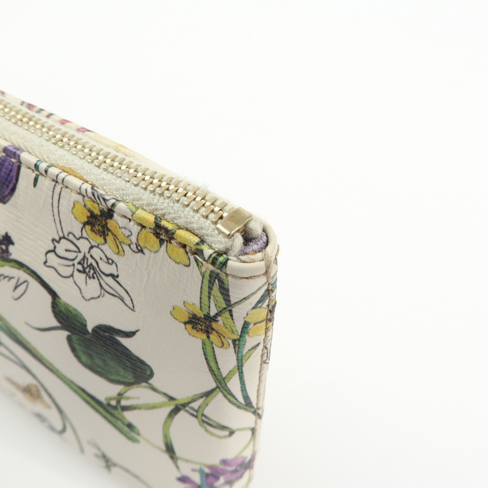 GUCCI Flora Bamboo Leather Cosmetic Accessory Pouch Ivory 338815