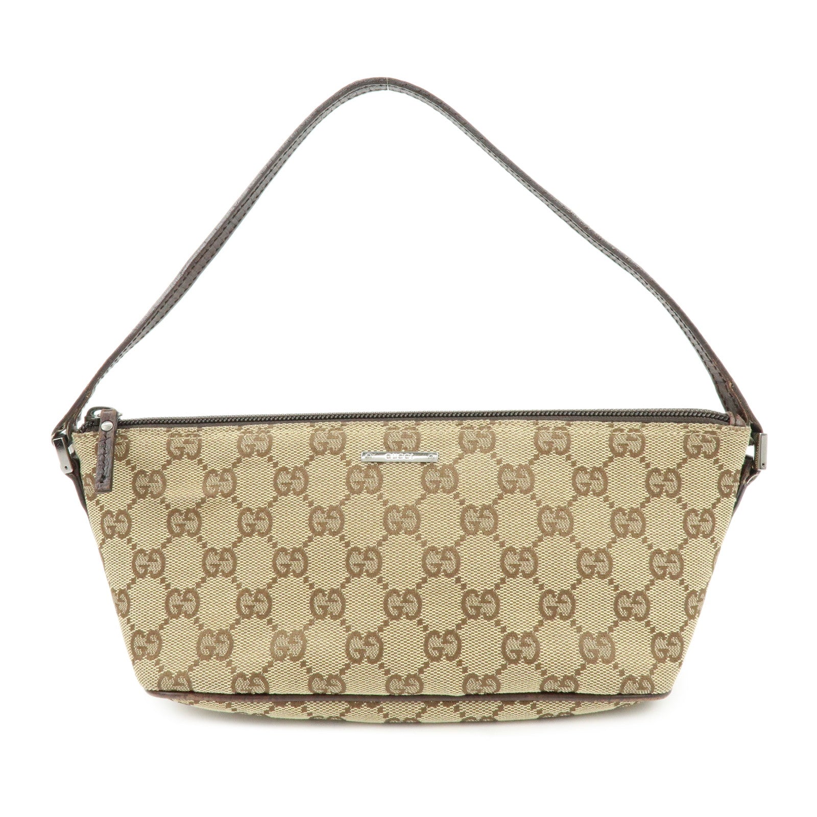 GUCCI Boat Bag GG Canvas Leather Hand Bag Accessory Pouch 07198