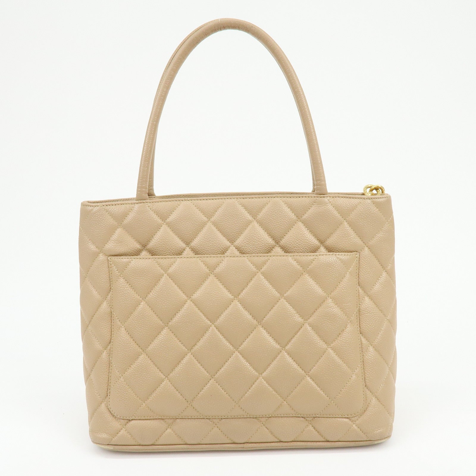CHANEL Matelasse COCO Mark Caviarskin Medallion Tote Bag Beige A01804