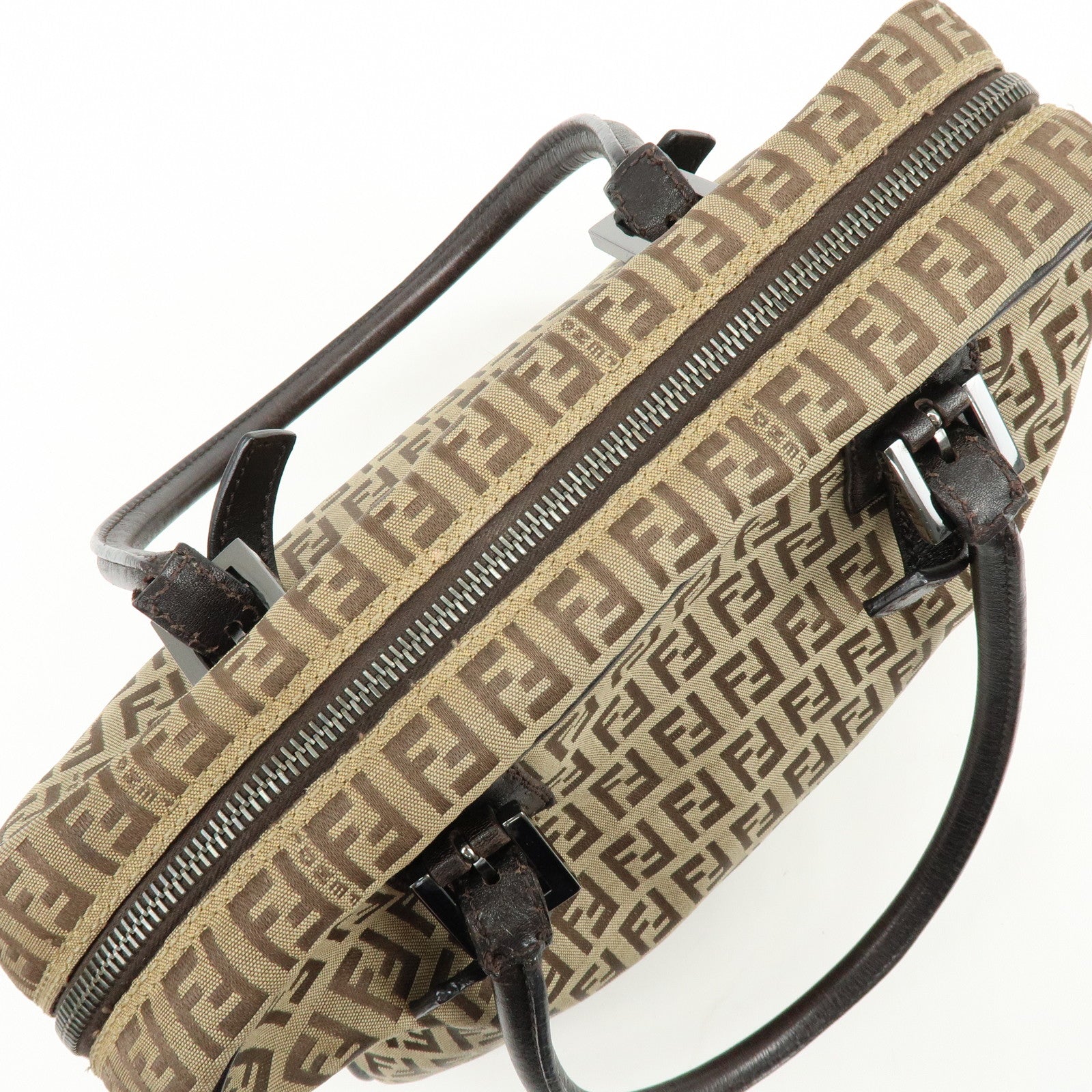FENDI Zucchino Canvas Leather Boston Bag Shoulder Bag Beige 8BN005