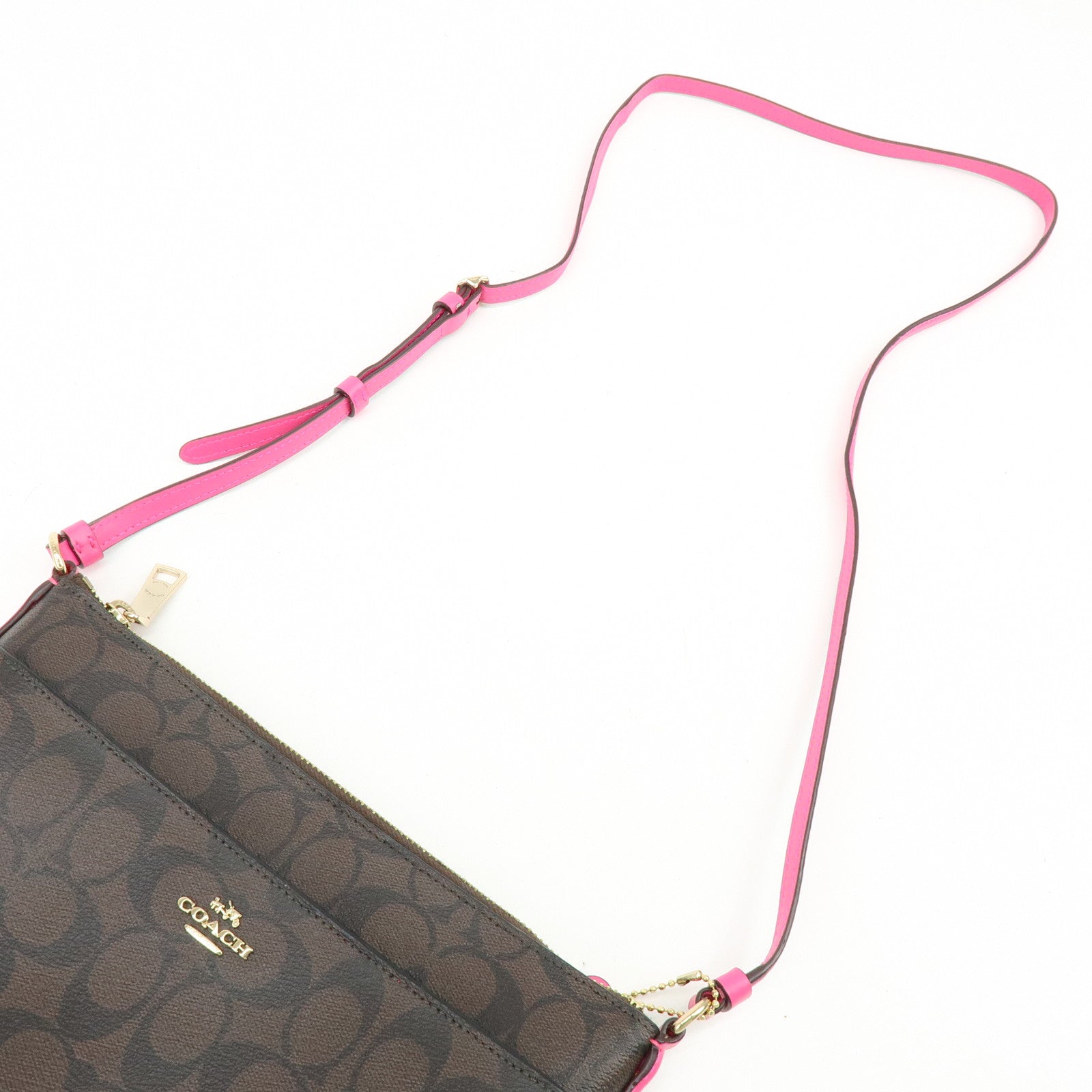 COACH Signature PVC Leather Shoulder Bag Crossbody Bag Brown Pink