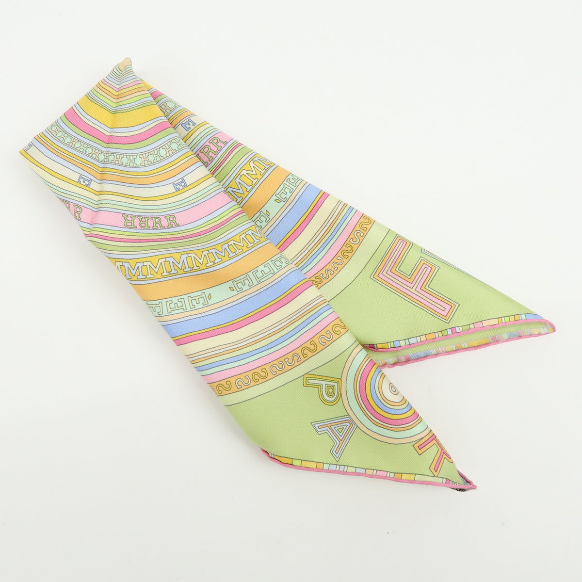 HERMES Carre Gavroche 45 Silk 100% Scarf Tohu-Bohu Light Green Pink
