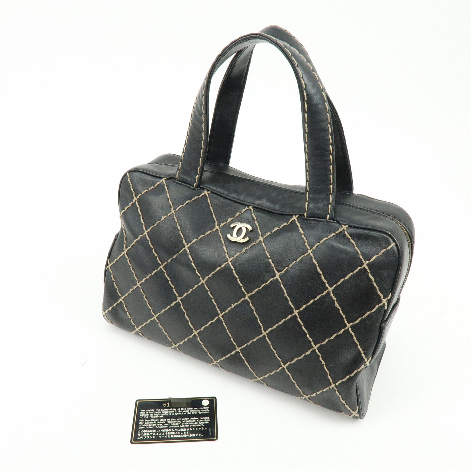 CHANEL Wild Stitch COCO Mark Calf Skin Hand Bag Boston Bag Black A14692