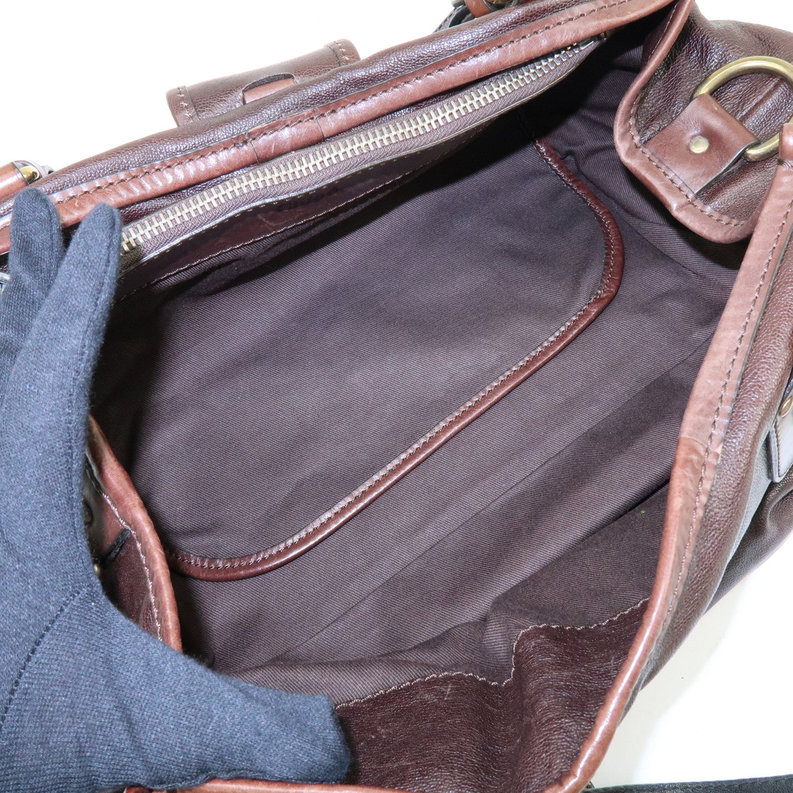 Chloe Kerala Leather Hand Bag Satchel Bag Brown Gold