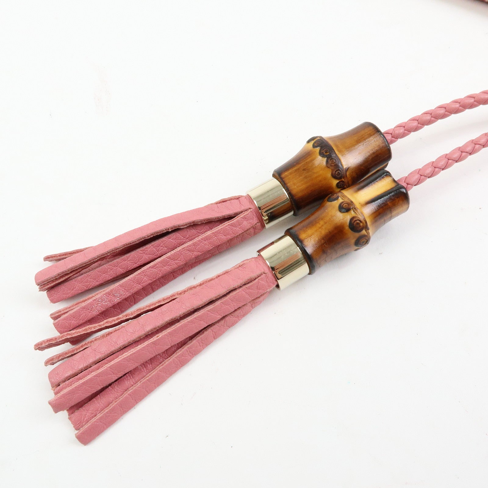 GUCCI Bamboo Leather Clutch Bag Pouch Tassel Charm Pink 376858