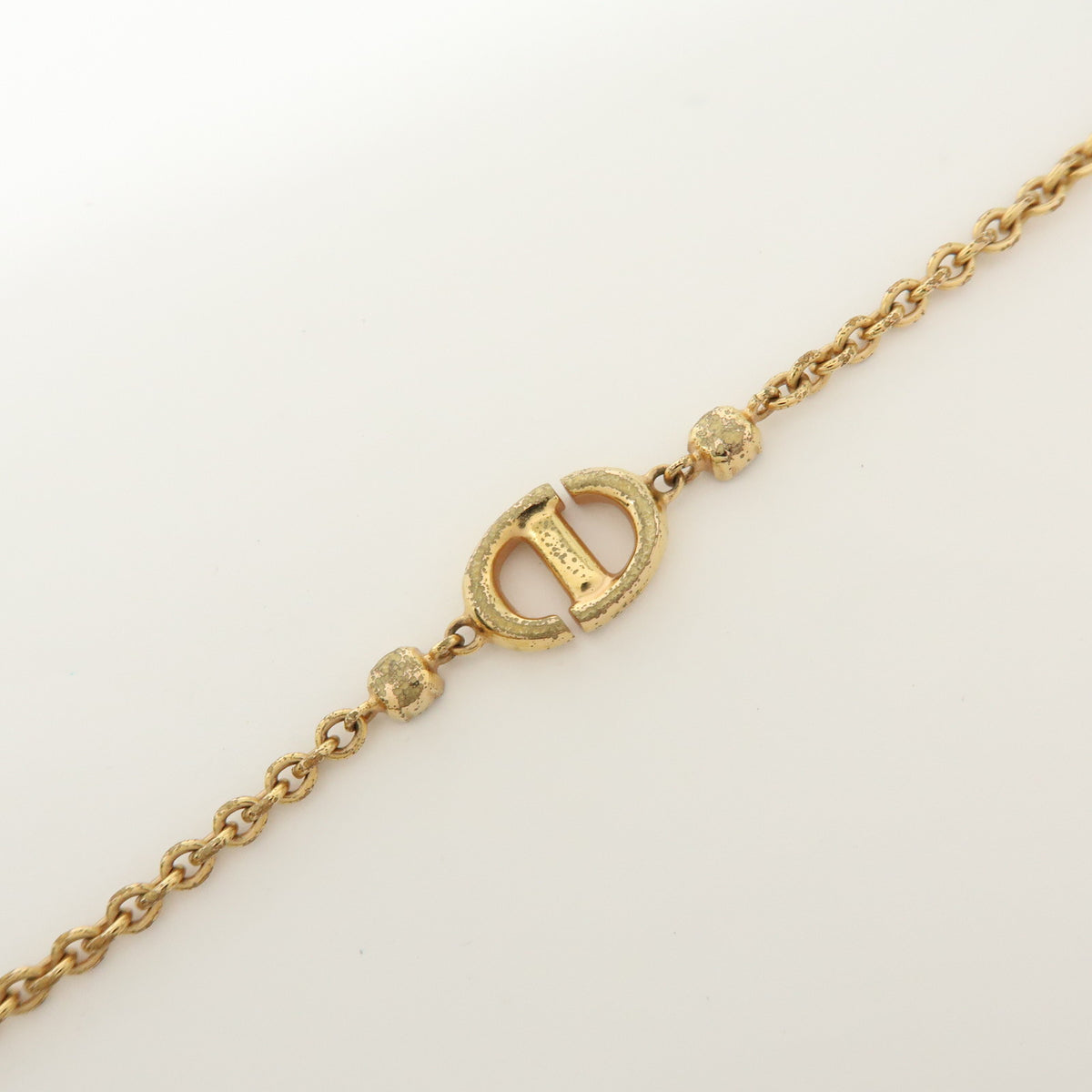Christian Dior CD Logo Rhinestone Metal Necklace Pink Gold