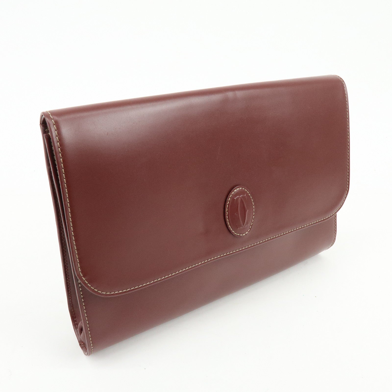 Cartier Must de Cartier Leather Clutch Bag Flat Pouch Bordeaux