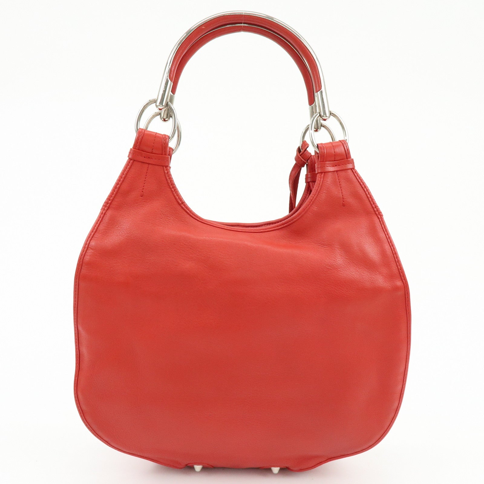 Christian Dior Leather Shoulder Bag Hand Bag D-charm Red