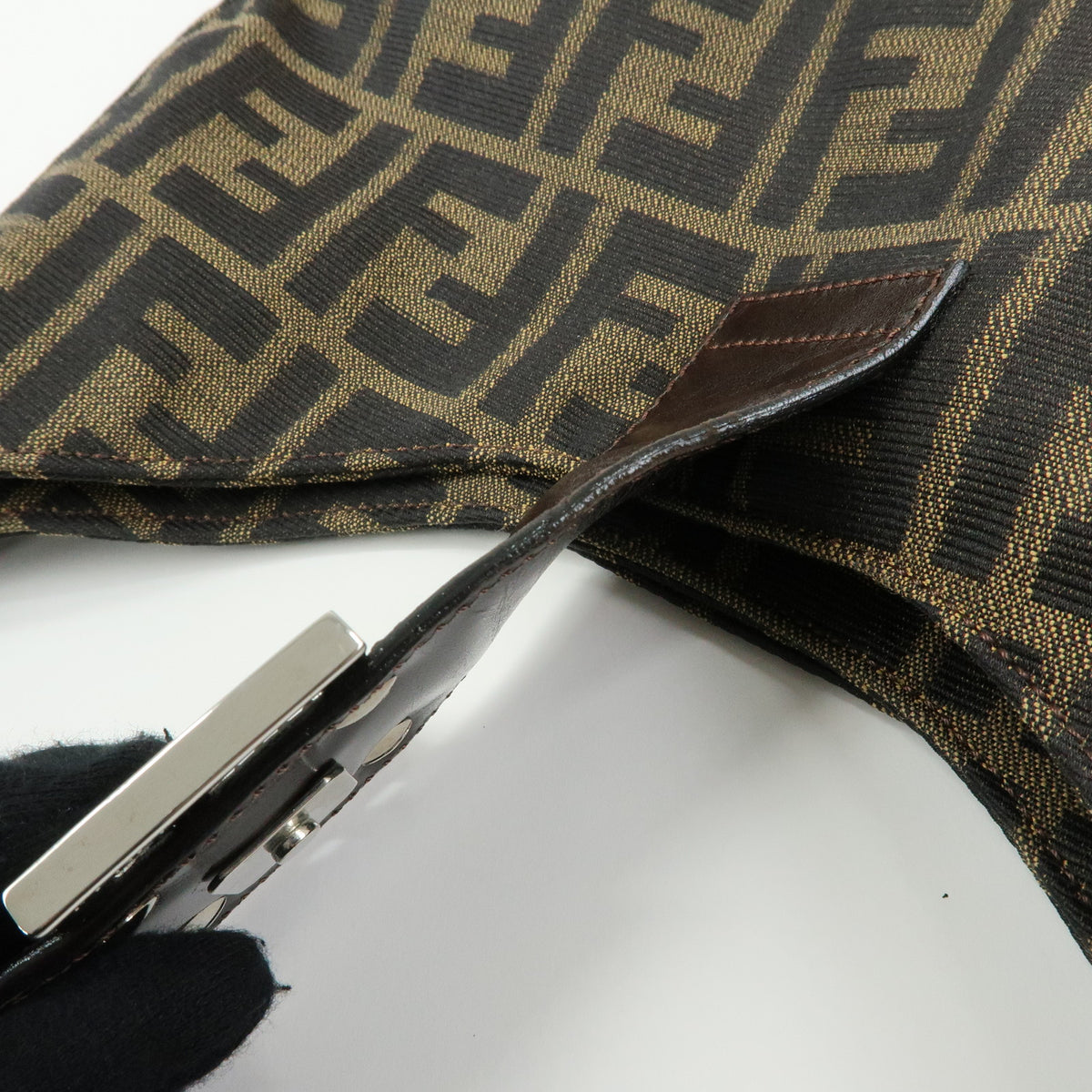 FENDI Zucca Canvas Leather Shoulder Bag Hand Bag Black Brown 26569