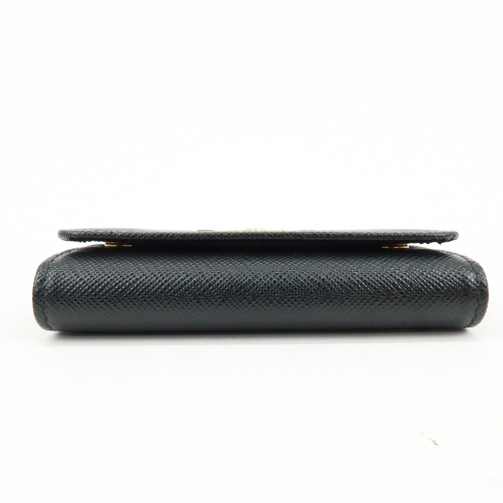 PRADA Logo Saffiano Leather 4 Ring Key Case Key Holder Black 1PG004