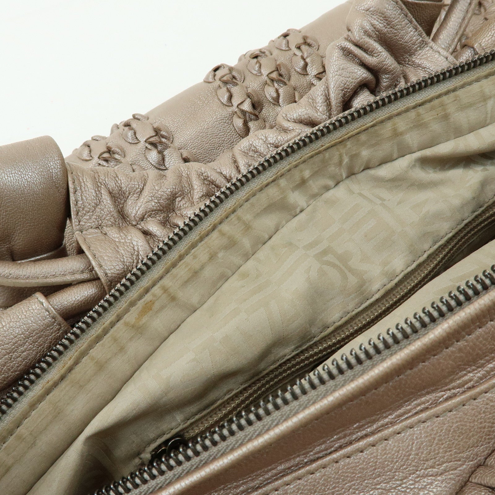 Ferragamo Gancini Leather Hand Bag Shoulder Bag Braid Pink Beige