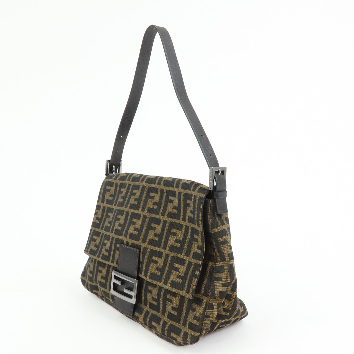 FENDI Mamma Baguette Zucca Canvas Leather Shoulder Bag Brown 8BR001