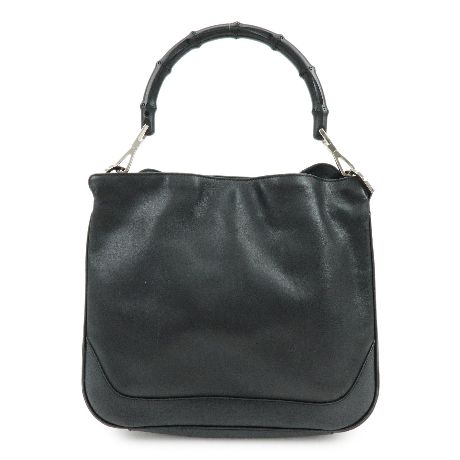 GUCCI Bamboo Leathe Hand Bag Shoulder Bag Black 001・4095