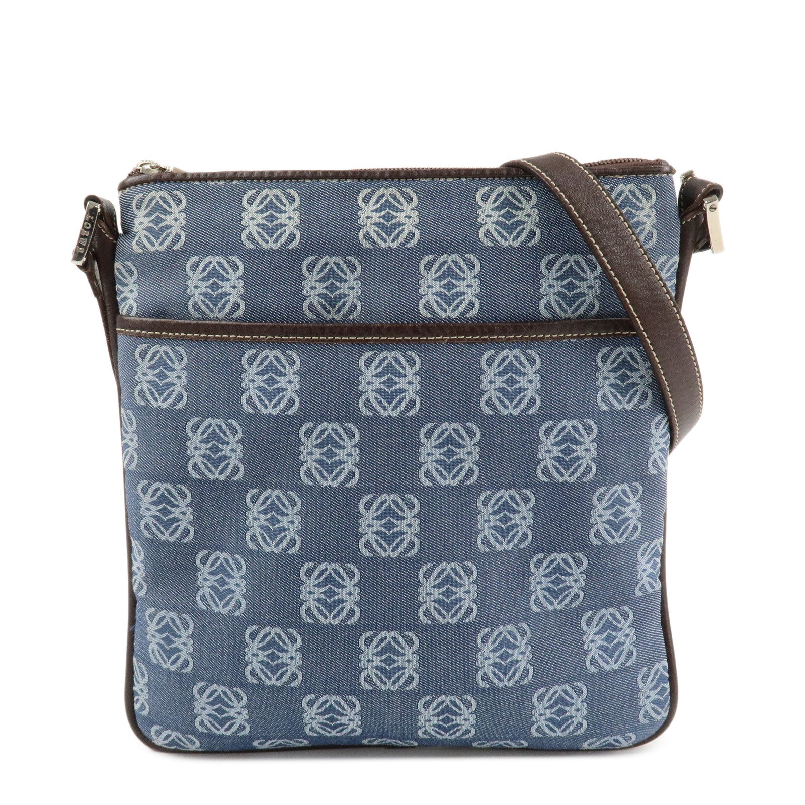 LOEWE Repeat Anagram Canvas Leather Shoulder Bag Crossbody Bag Blue Used