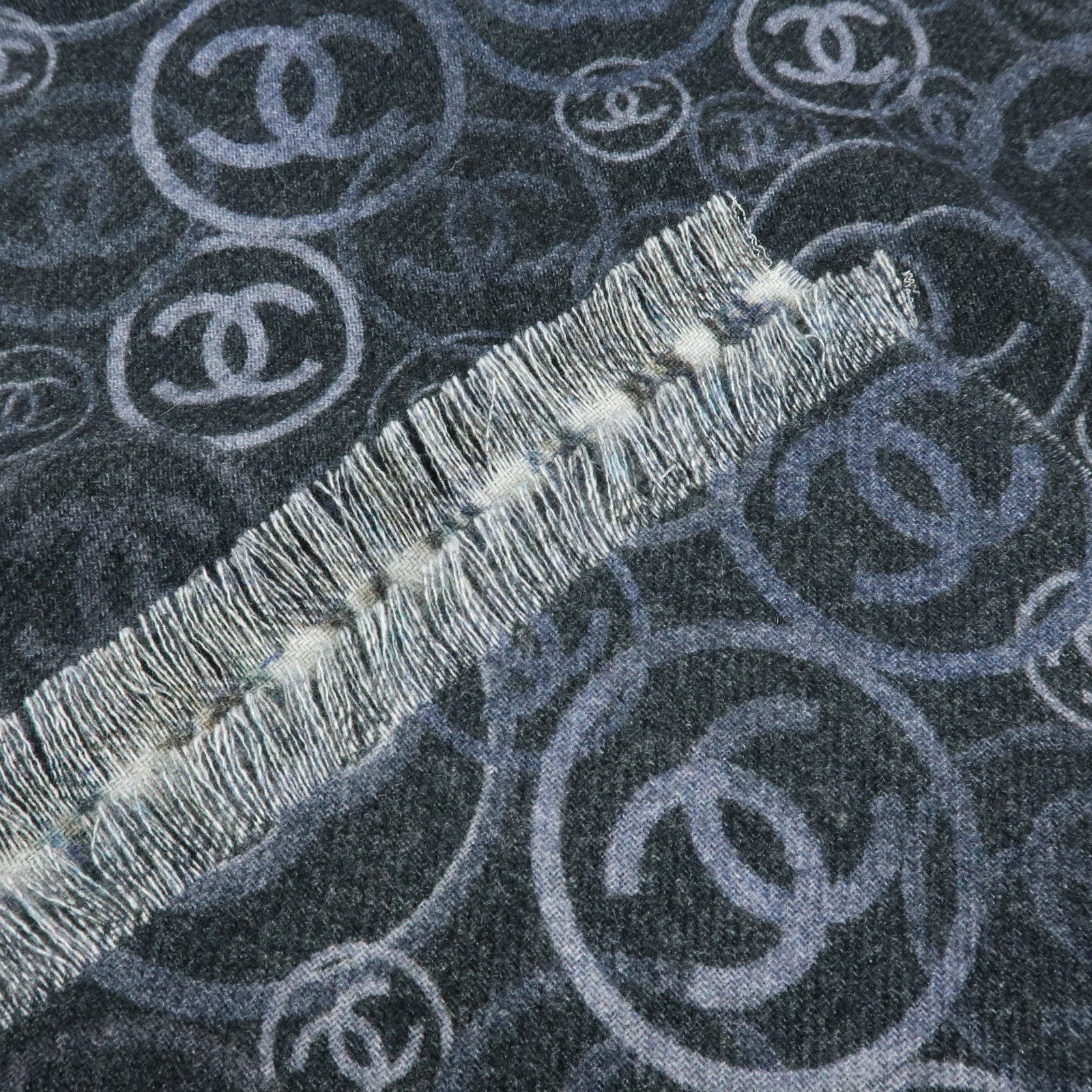 CHANEL COCO Mark Cashmere 100% Scarf Stole Shawl Navy