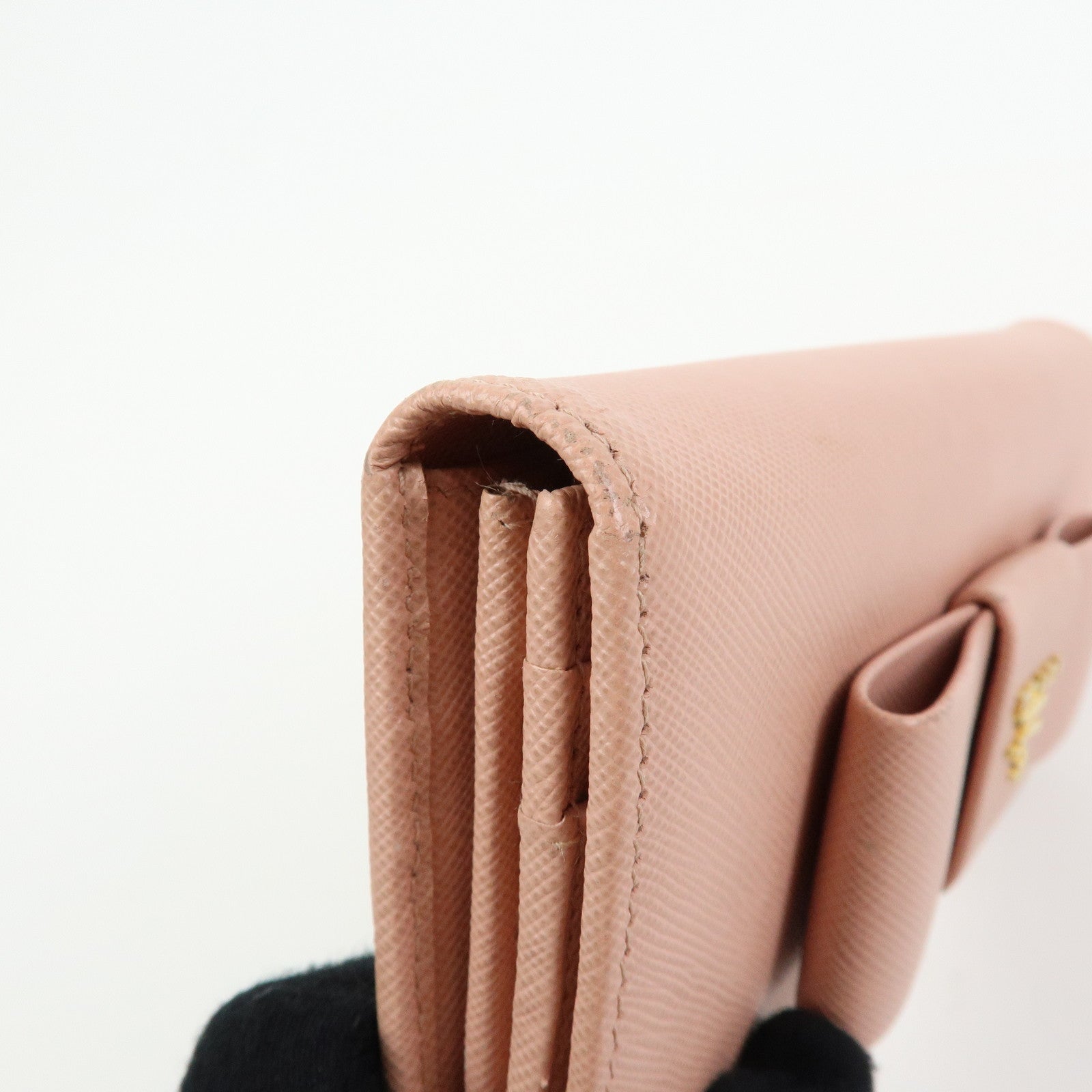 PRADA Logo Ribbon Saffiano Leather Long Wallet Pink 1M1132
