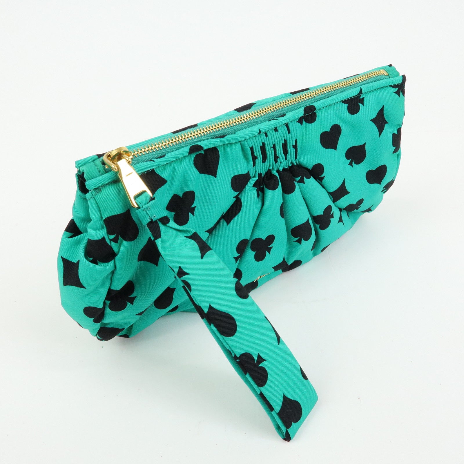 MIU MIU Nylon Playing Card Print Clutch Bag Cosmetic Pouch Green