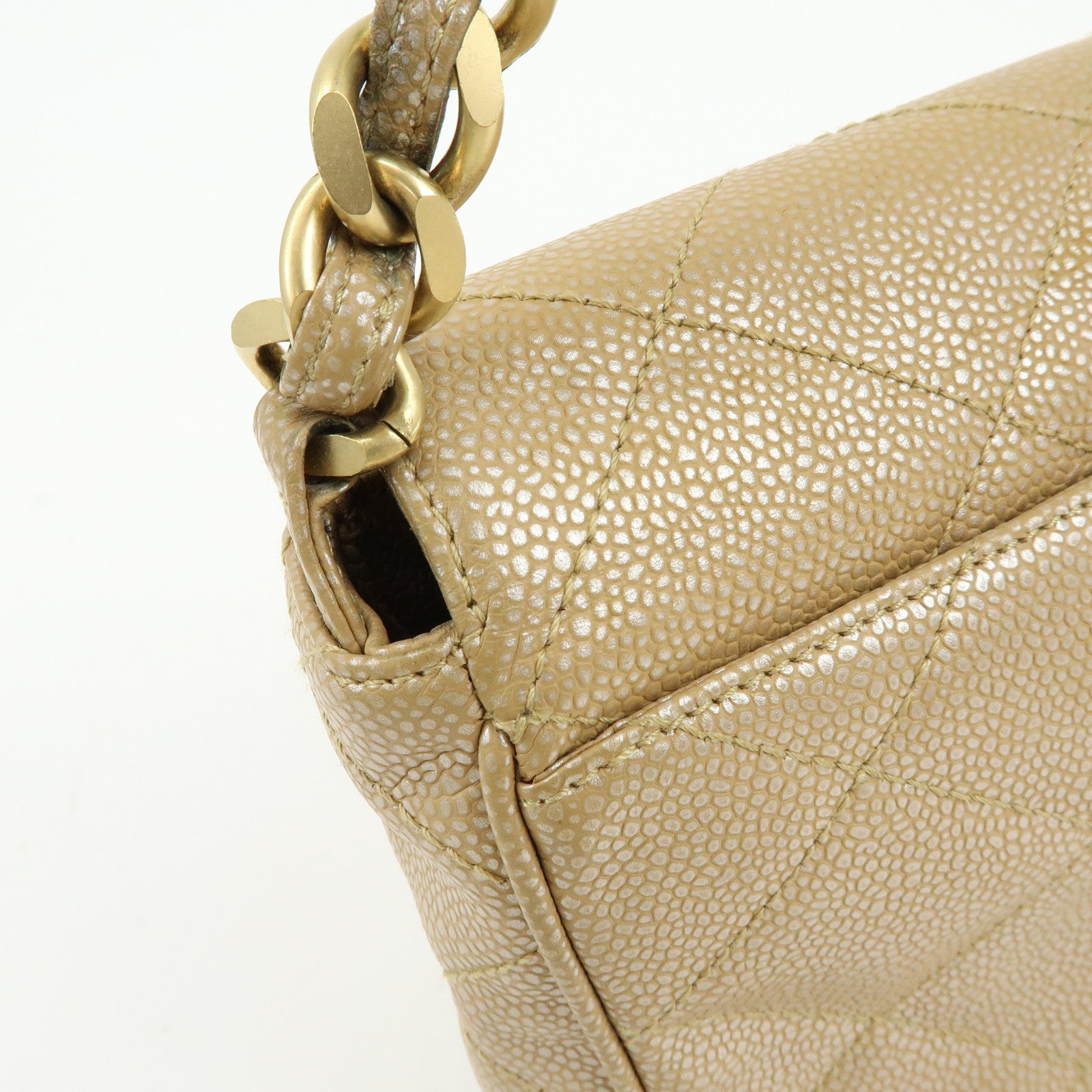 CHANEL COCO Mark Matelasse Caviarskin Flap Chain Shoulder Bag Beige