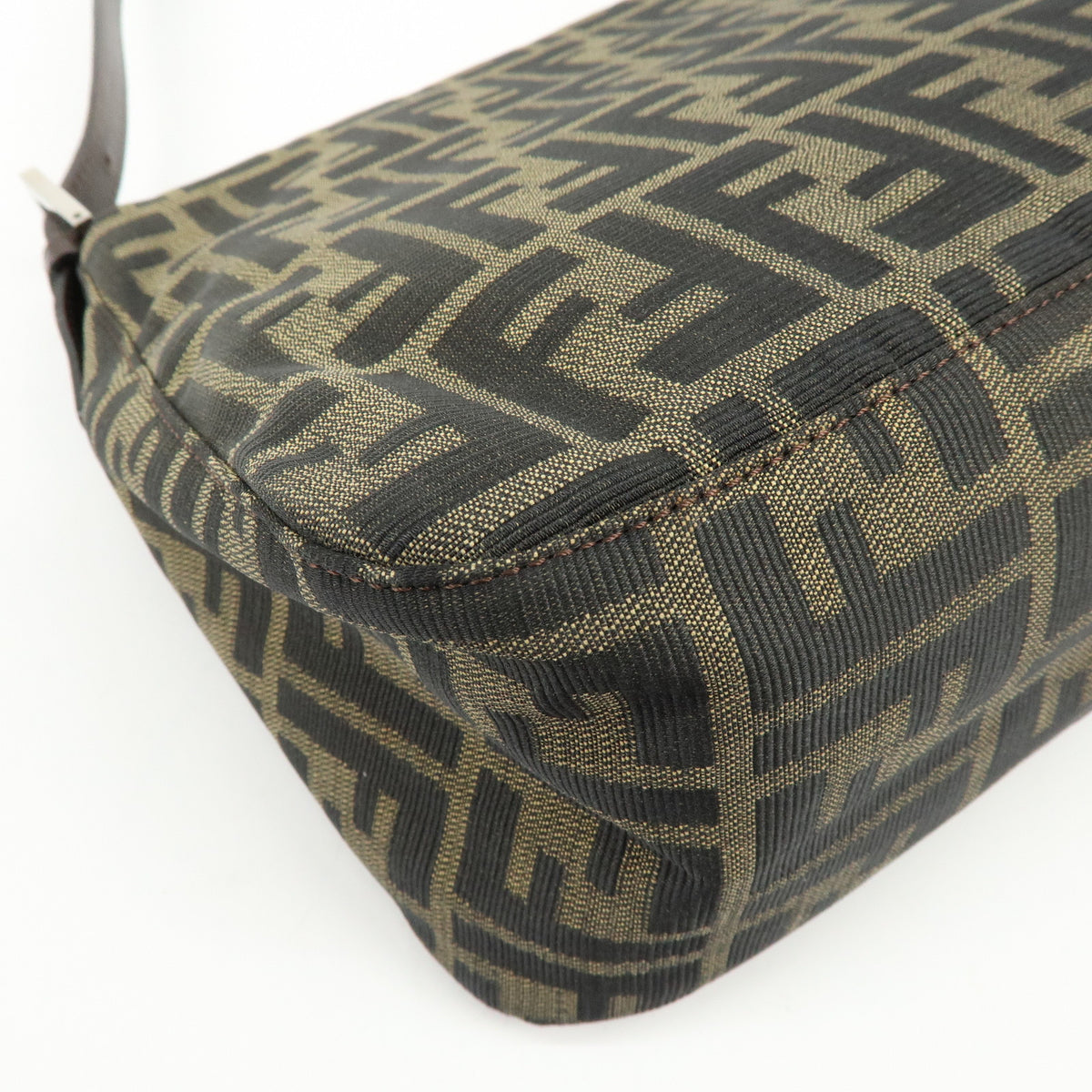 FENDI Mamma Baguette Jacquard Canvas Leather Shoulder Bag Brown 26325