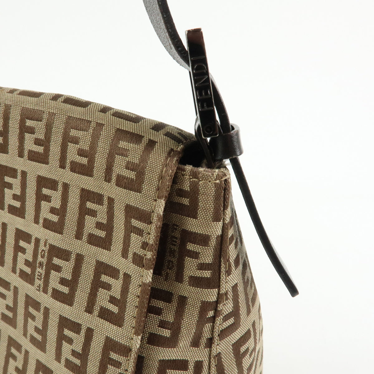 FENDI Mamma Baguette Zucchino Canvas Leather Shoulder Bag 8BR001