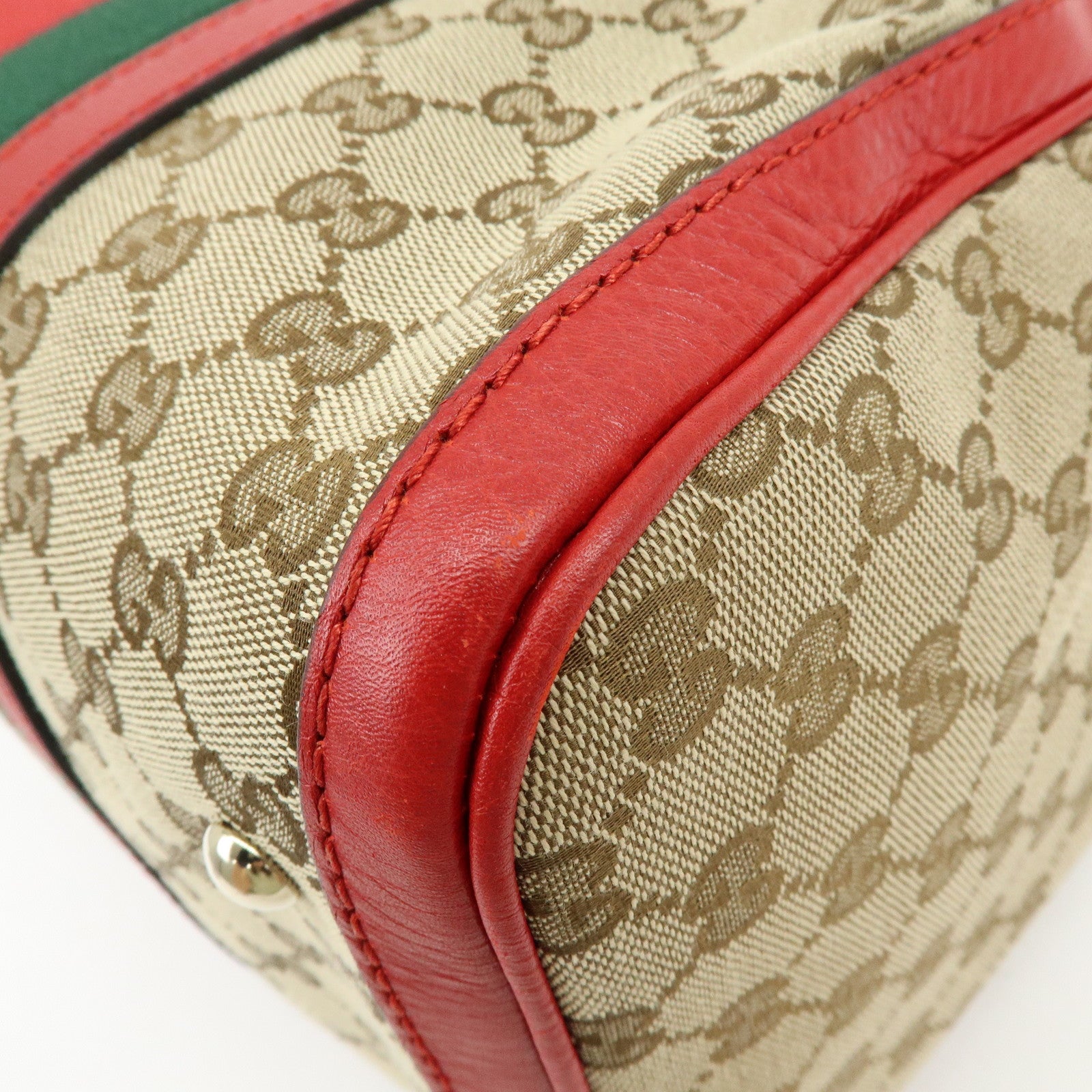 GUCCI Sherry GG Canvas Leather 2Way Bag Boston Bag Beige Red 247205
