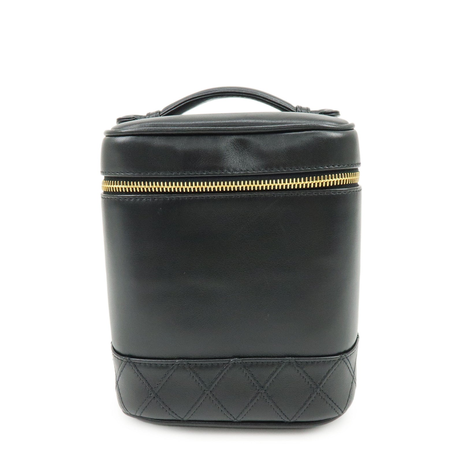 CHANEL Bicolore Lamb Skin Vanity Bag Hand Bag Black A01619