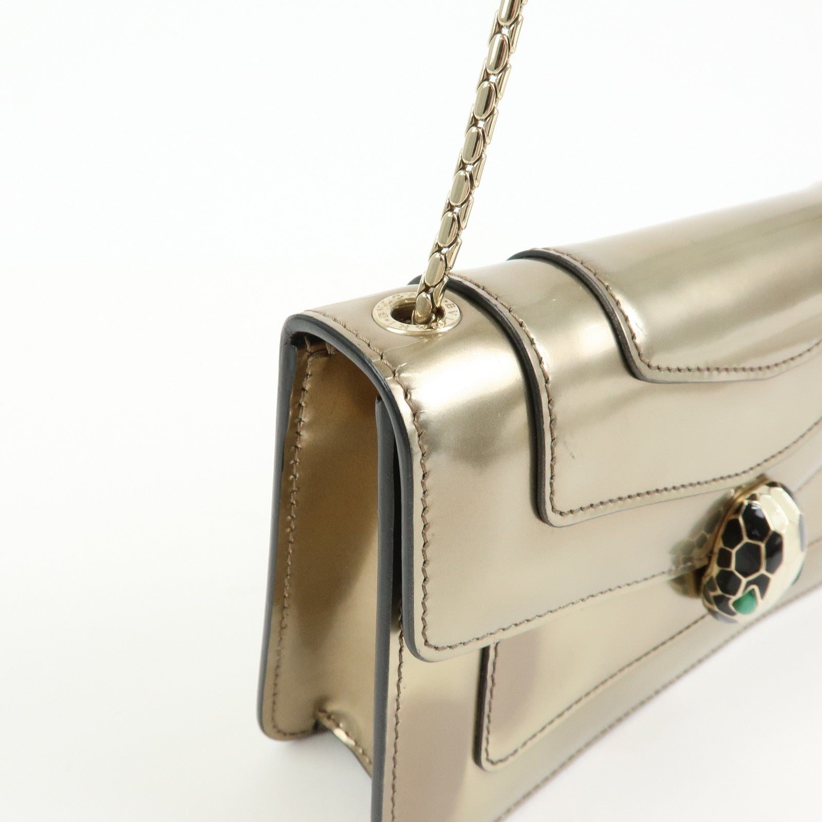 BVLGARI Serpenti Leather Forever Shoulder Crossbody Bag Gold Malachite