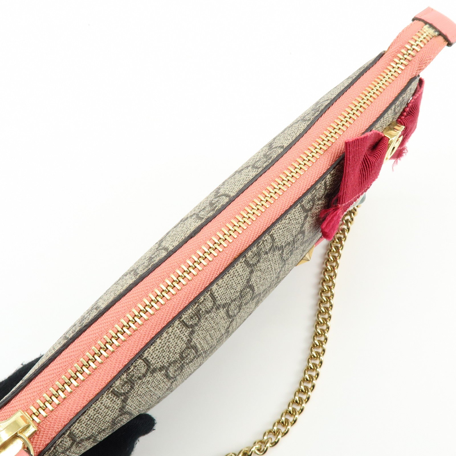GUCCI Double G GG Supreme Leather Chain Shoulder Bag Ribbon Pink 431396
