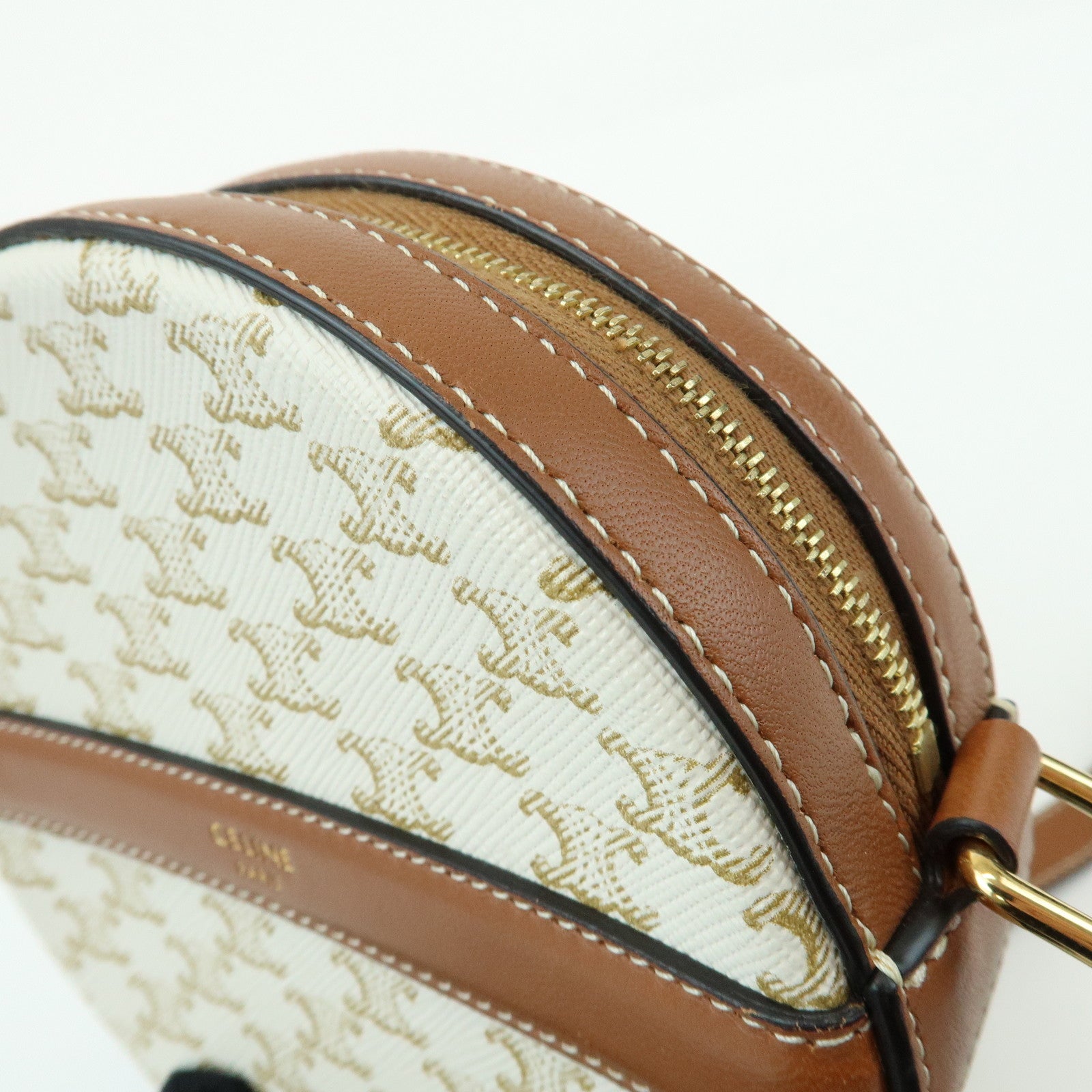 CELINE Macadam Leather Shoulder Bag Crossbody Bag Ivory Brown