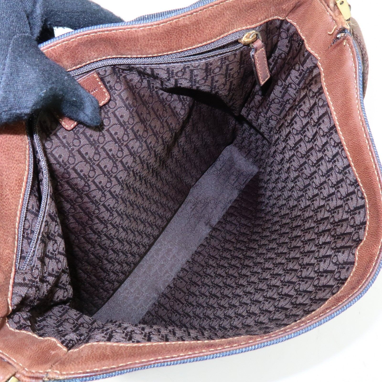 Christian Dior Street Chic Denim Leather Shoulder Bag Indigo Blue Brown