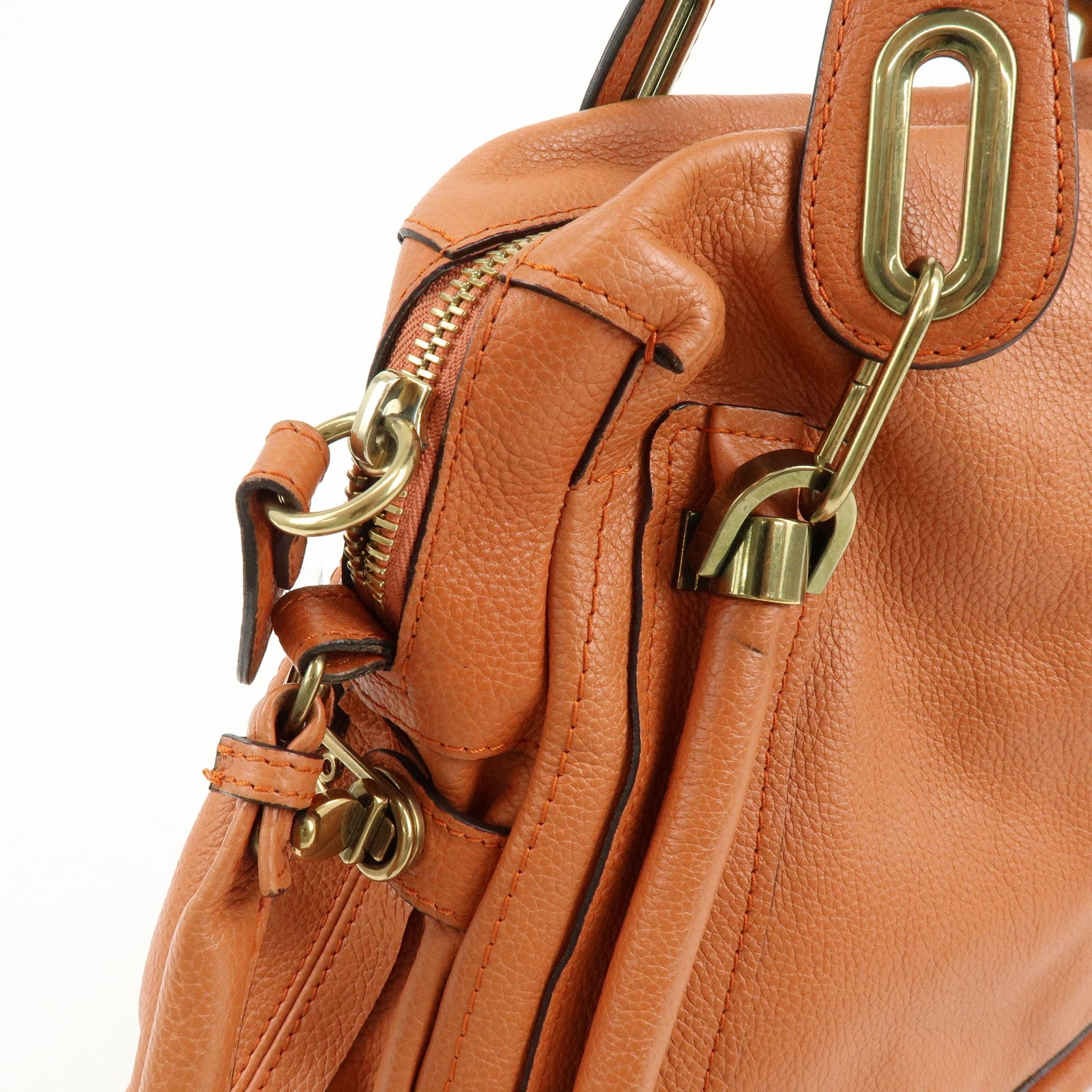 Chloe Paraty Leather 2Way Bag Shoulder Bag Hand Bag Orange