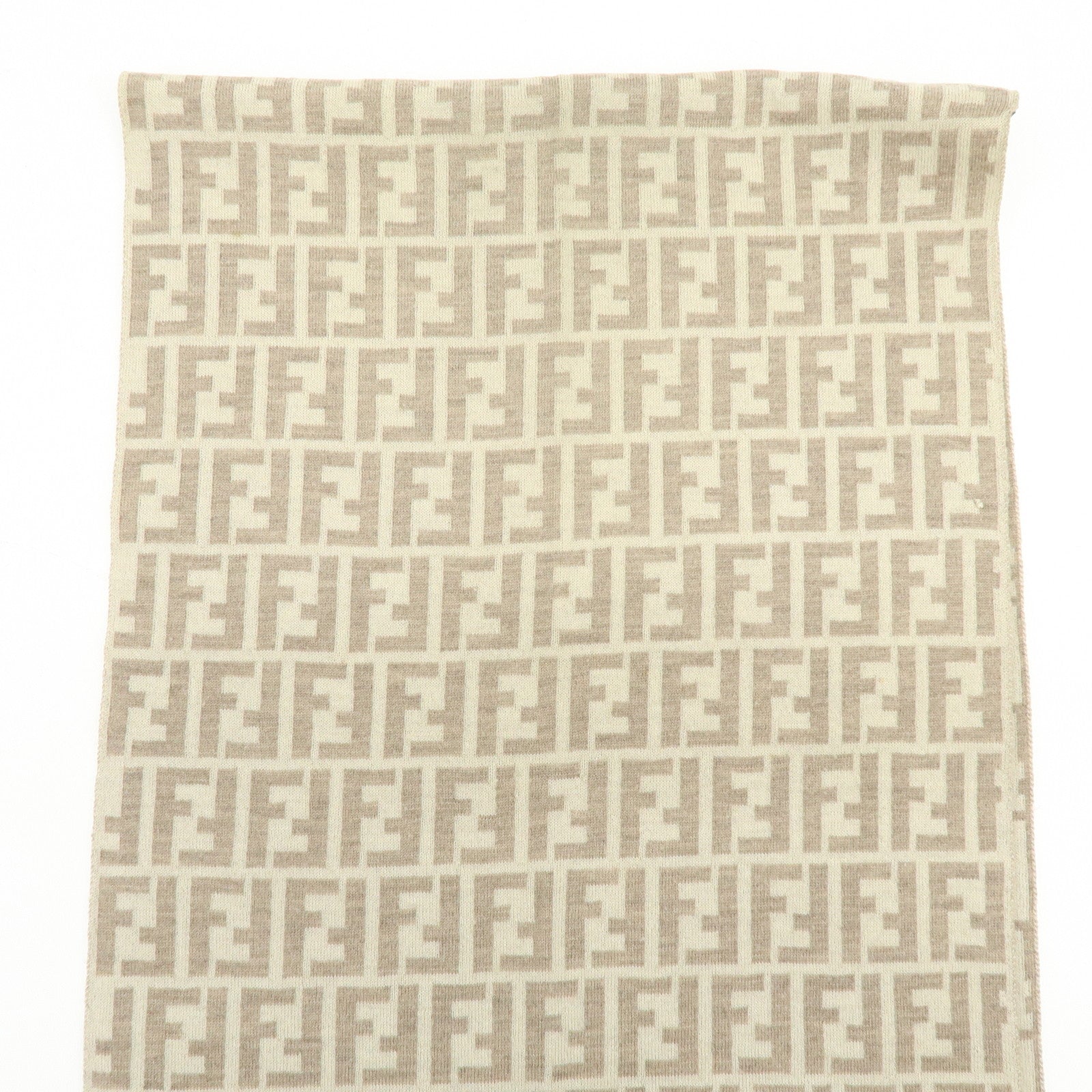 FENDI Zucca FF Logo Wool100% Scarf Stole Beige Ivory