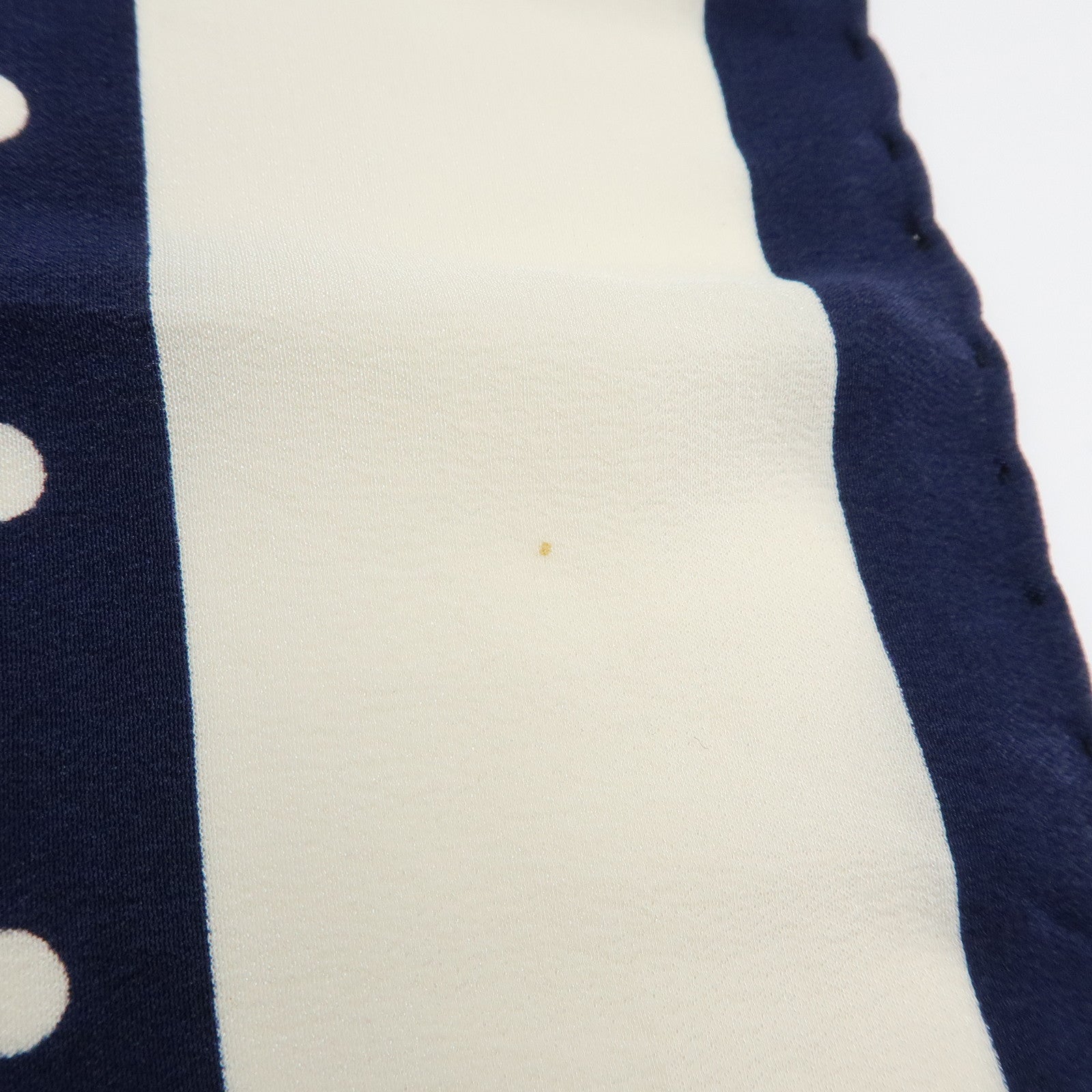 CHANEL Silk 100% Scarf Poka Dots Ribbon Design White Navy