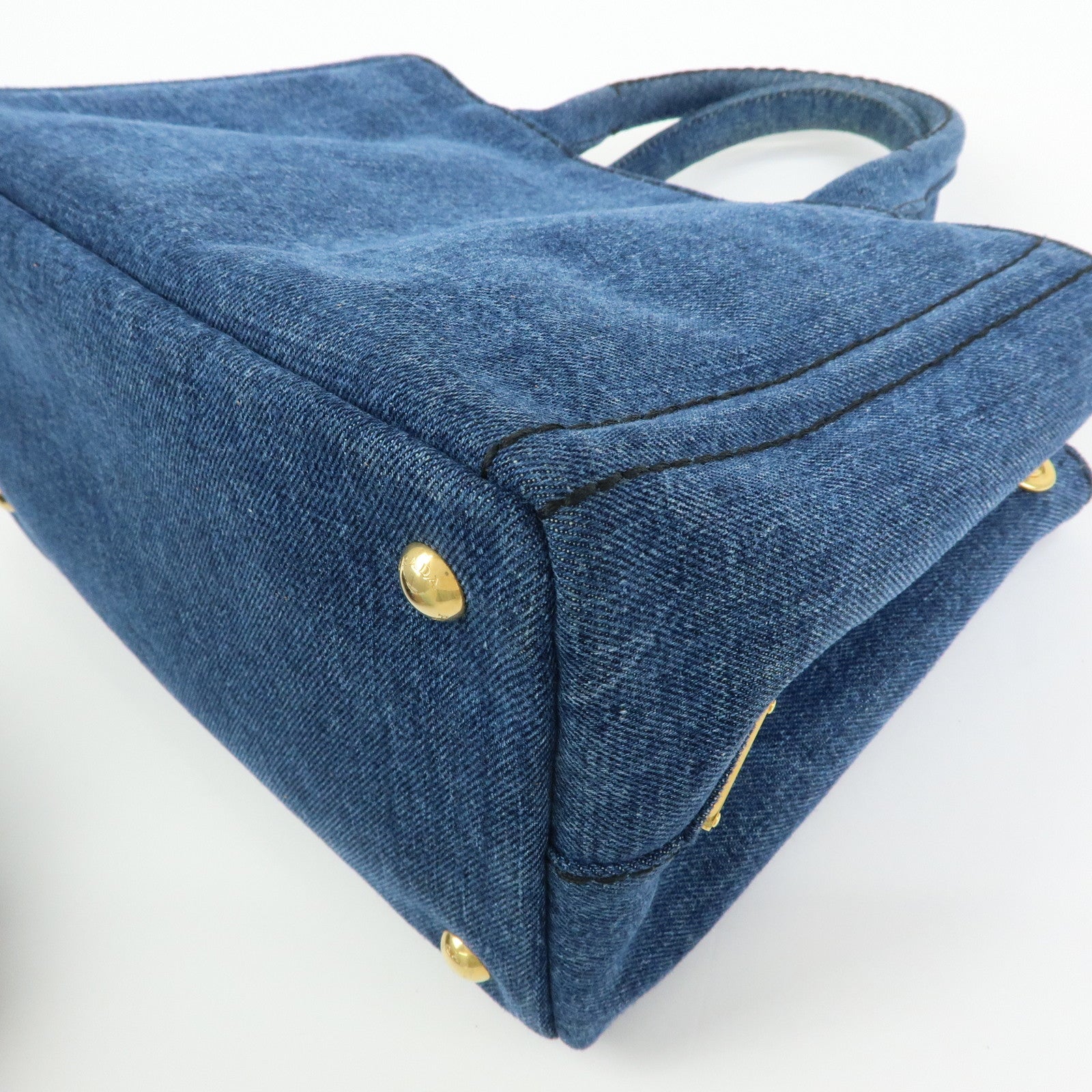 PRADA Triangle Logo Canapa Mini Denim 2Way Bag Hand Bag Blue 1BG439