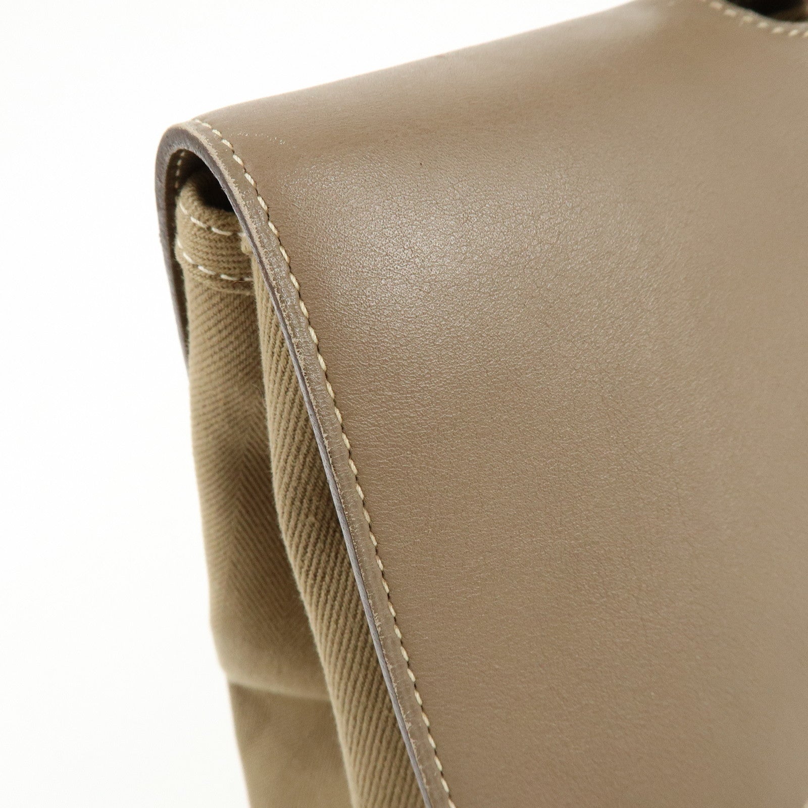 HERMES Valparaiso Toile Chevron Leather MM Hand Tote Bag Beige