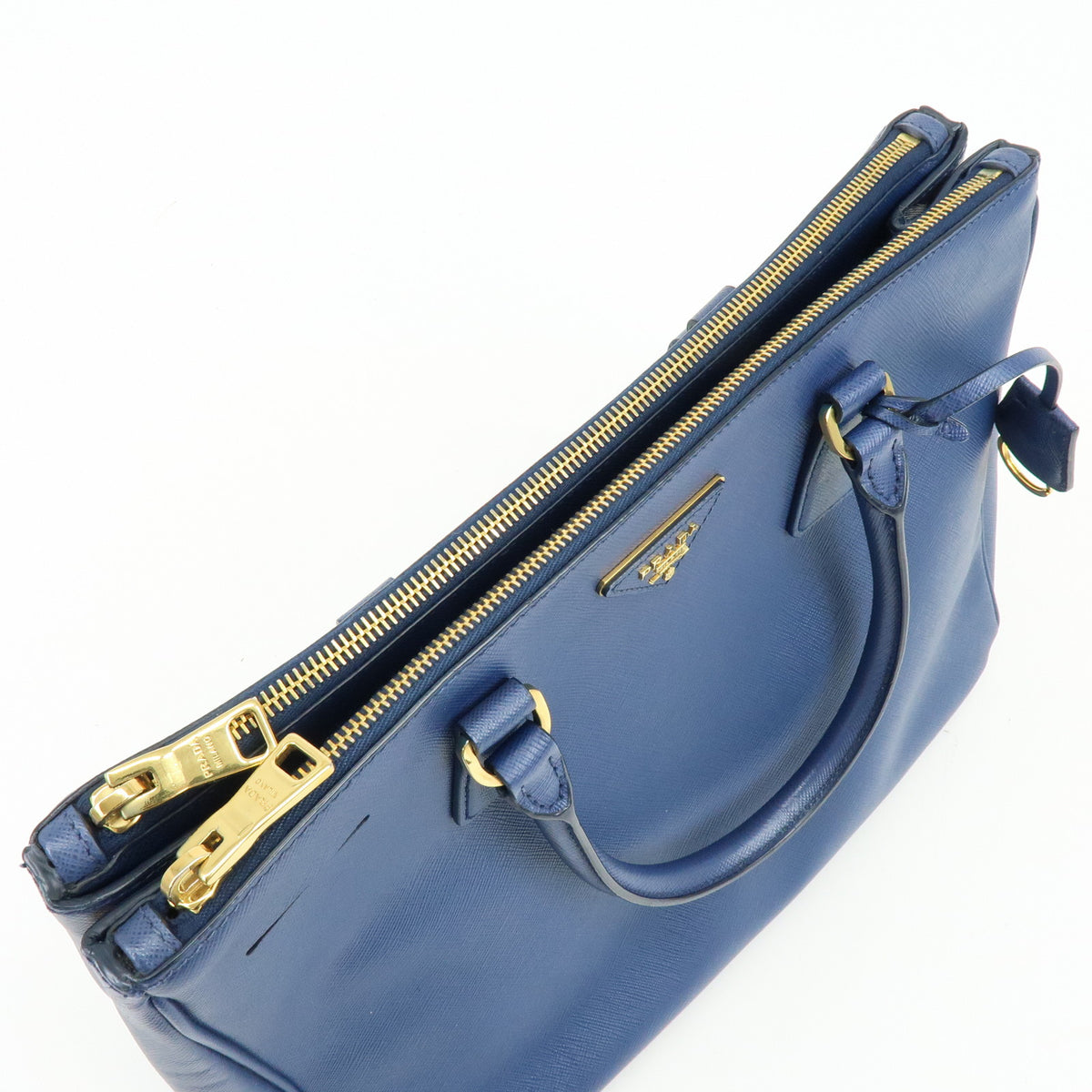 PRADA Galleria Triangle Log Saffiano Leather 2Way Hand Bag Blue BN2274