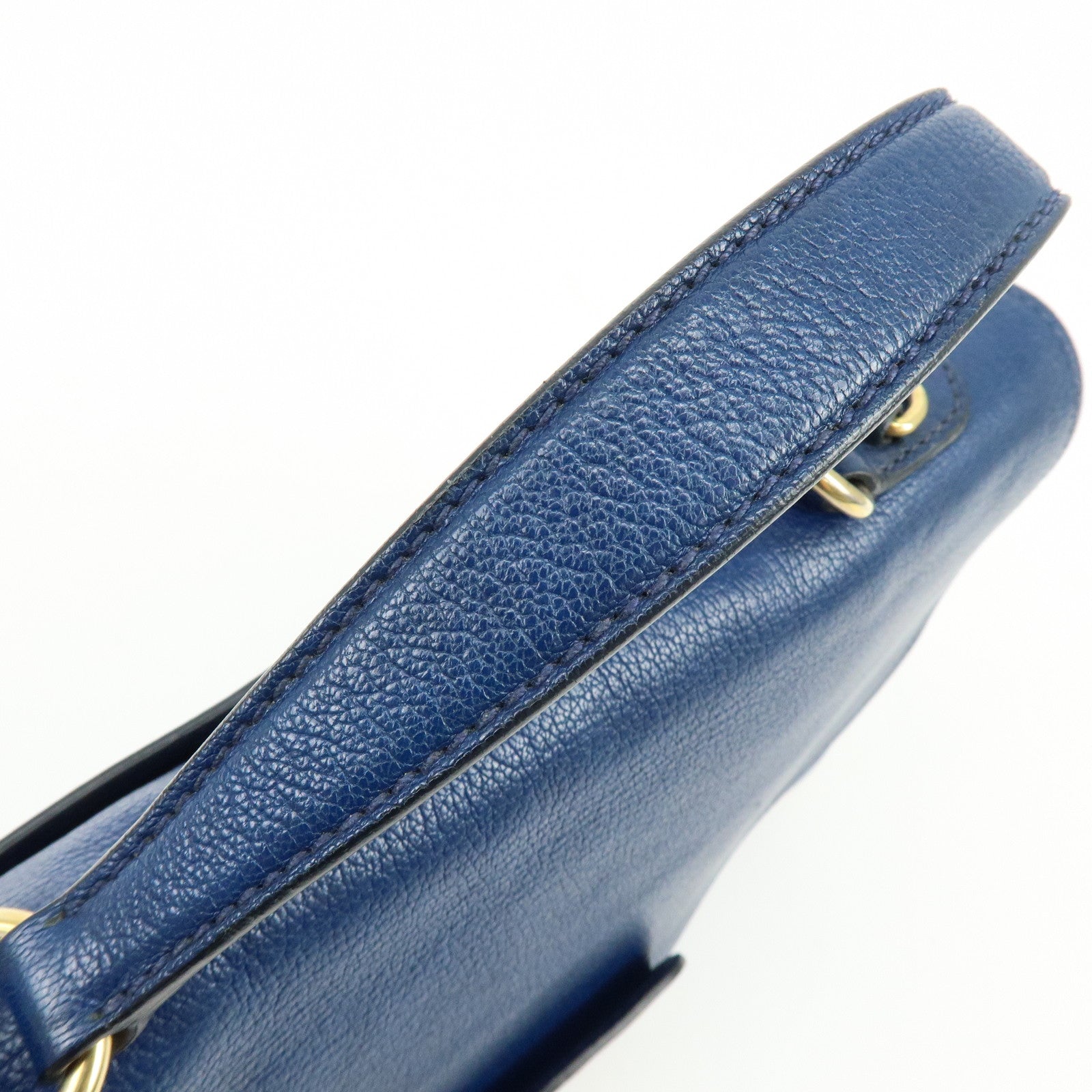 MIU MIU Logo Madras Leather Flap 2Way Bag Hand Bag Blue Navy