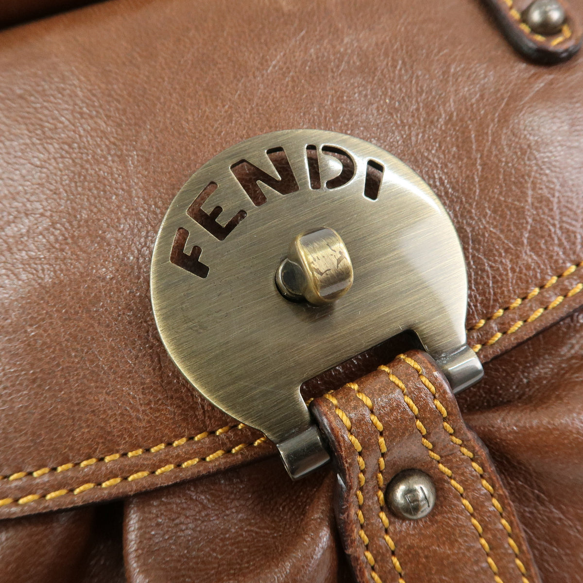 FENDI Zucca Leather Borsa Magic Hand Bag Brown 8BN143