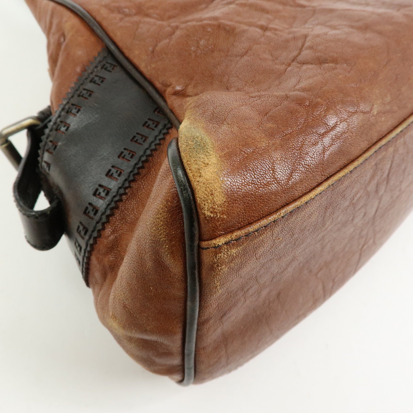 FENDI Ethonico Leather Tote Bag Shoulder Bag Brown 8BN157