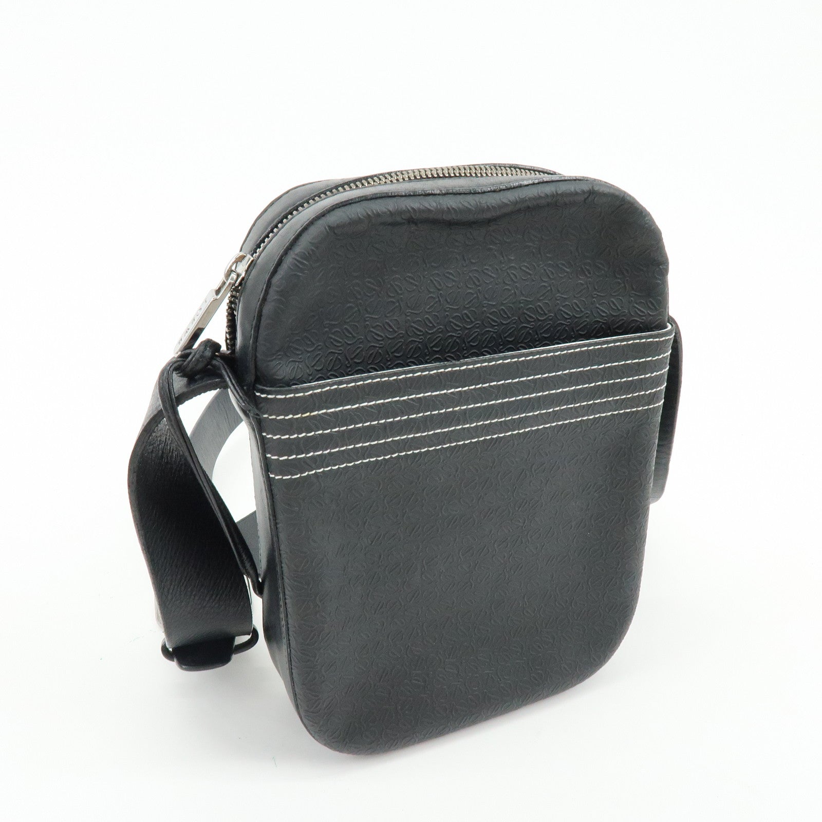LOEWE Repeat Anagram PVC Leather Shoulder Bag Crossbody Bag Black