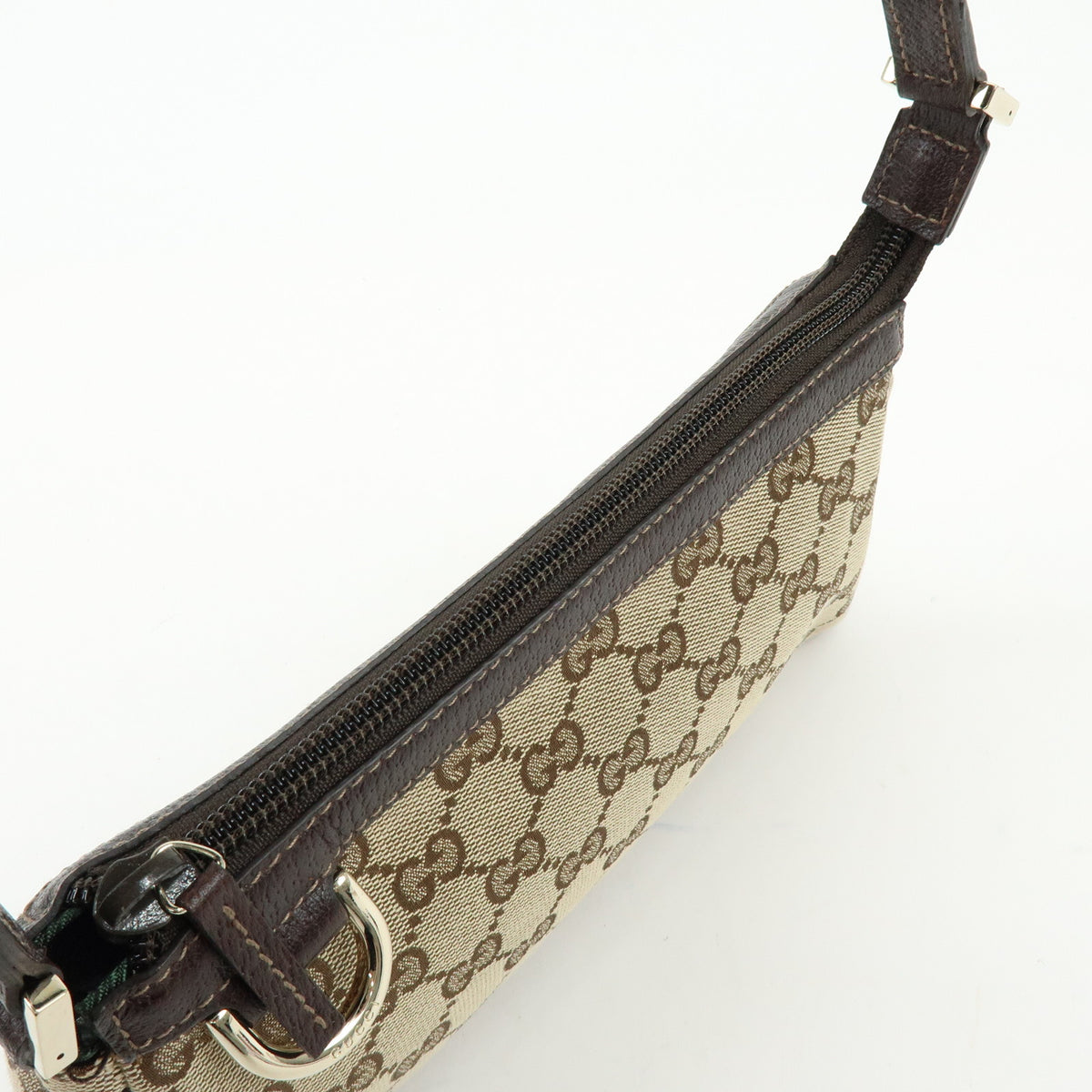 GUCCI Abbey GG Canvas Leather Accessory Pouch Hand Bag Brown 145750