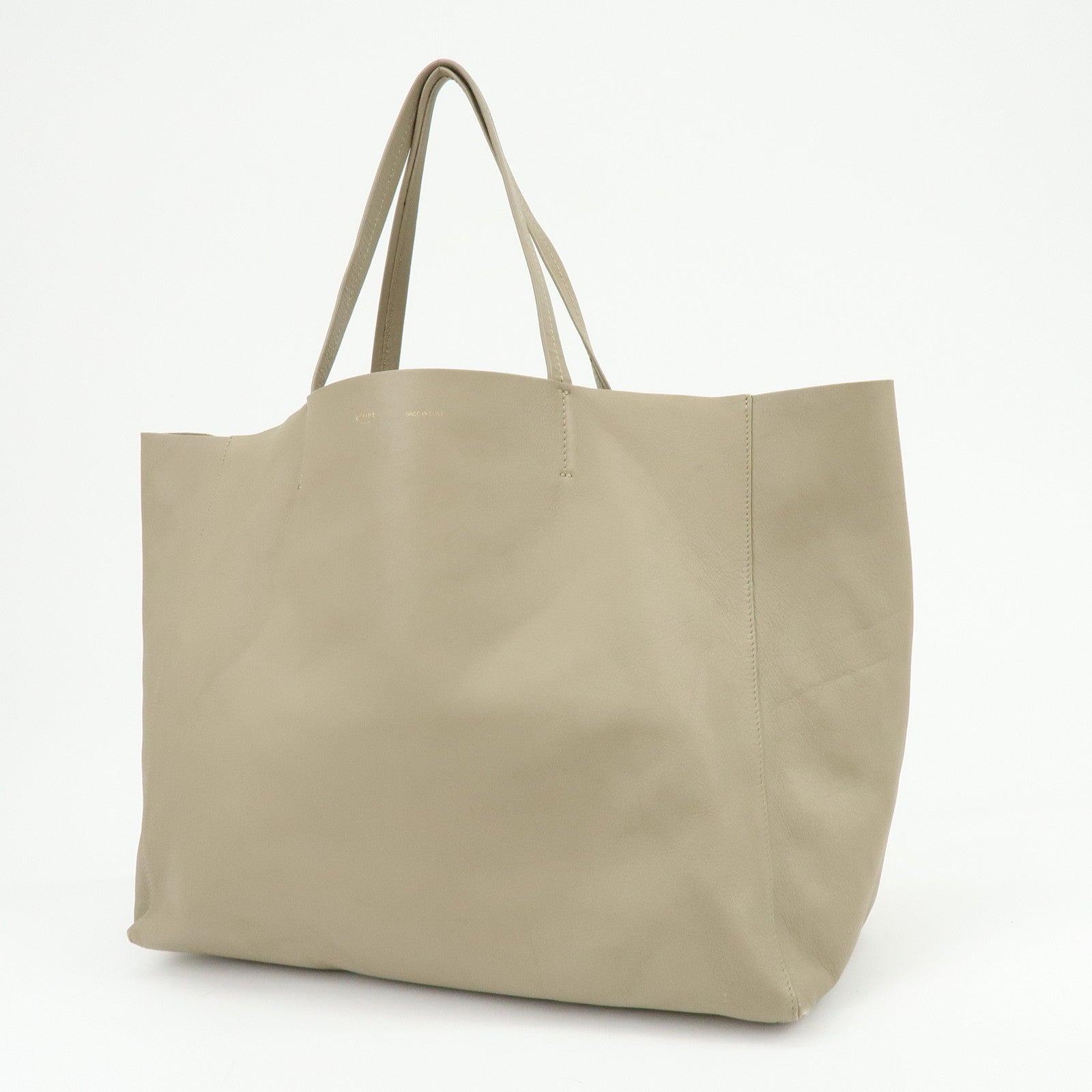 CELINE Leather Tote Bag Shoulder Bag Greige